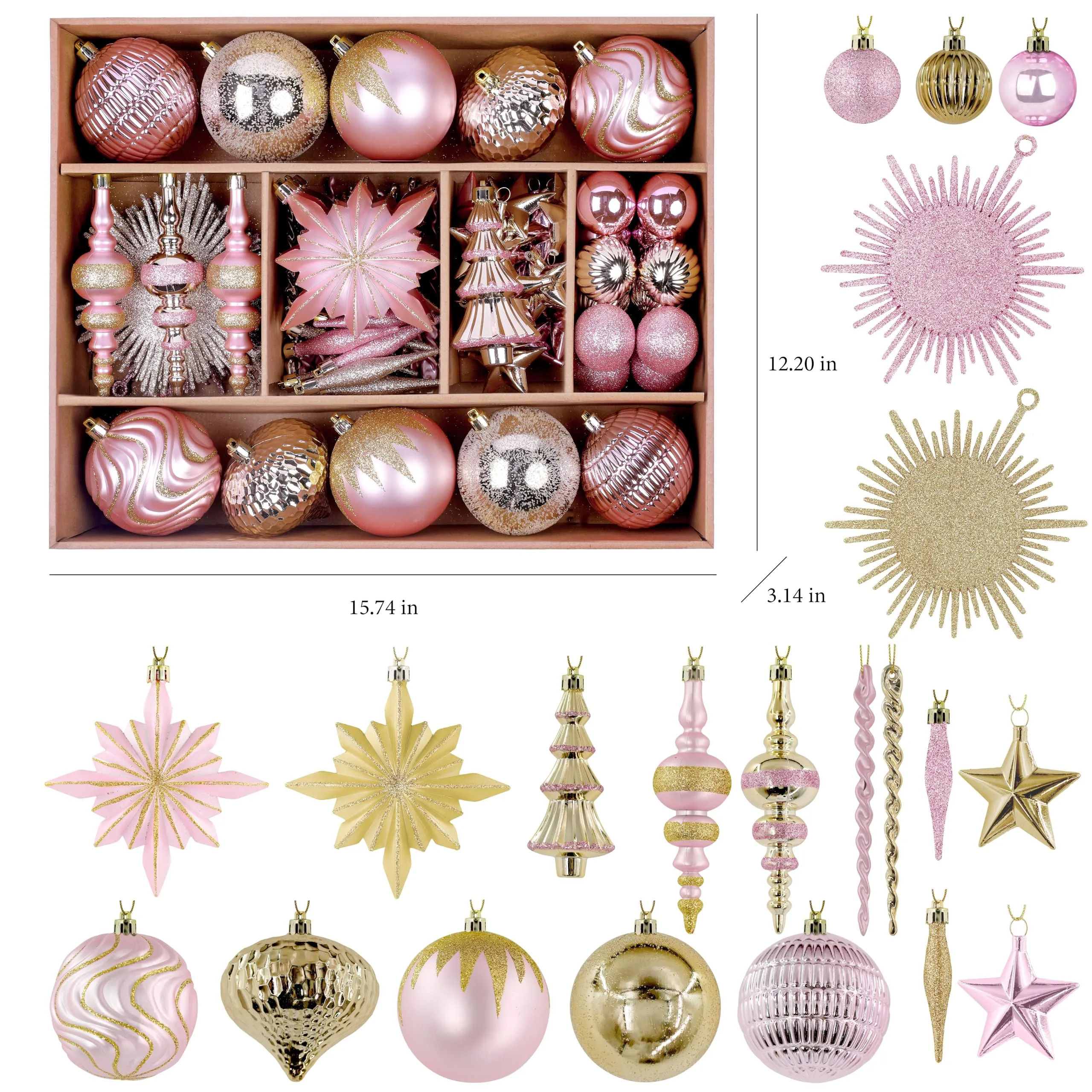 80pcs Pink and Gold Christmas Balls Ornaments Set with Lanyards