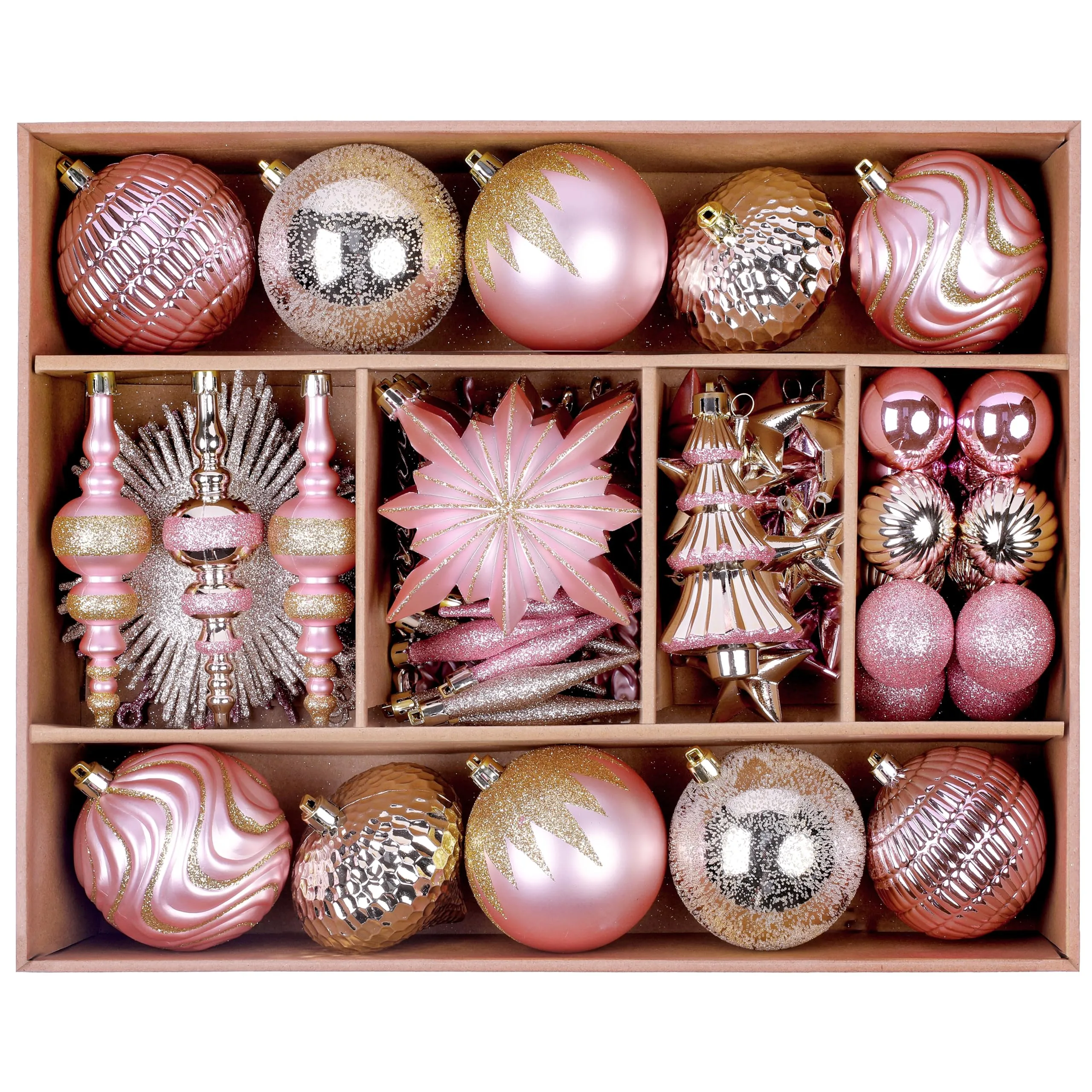 80pcs Pink and Gold Christmas Balls Ornaments Set with Lanyards