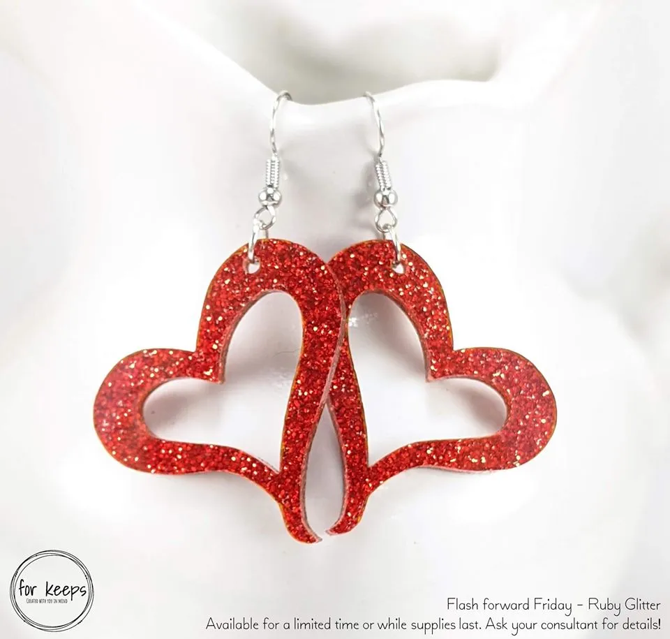 Acrylic Earring - Paris Hearts- Ruby Red Glitter Valentine