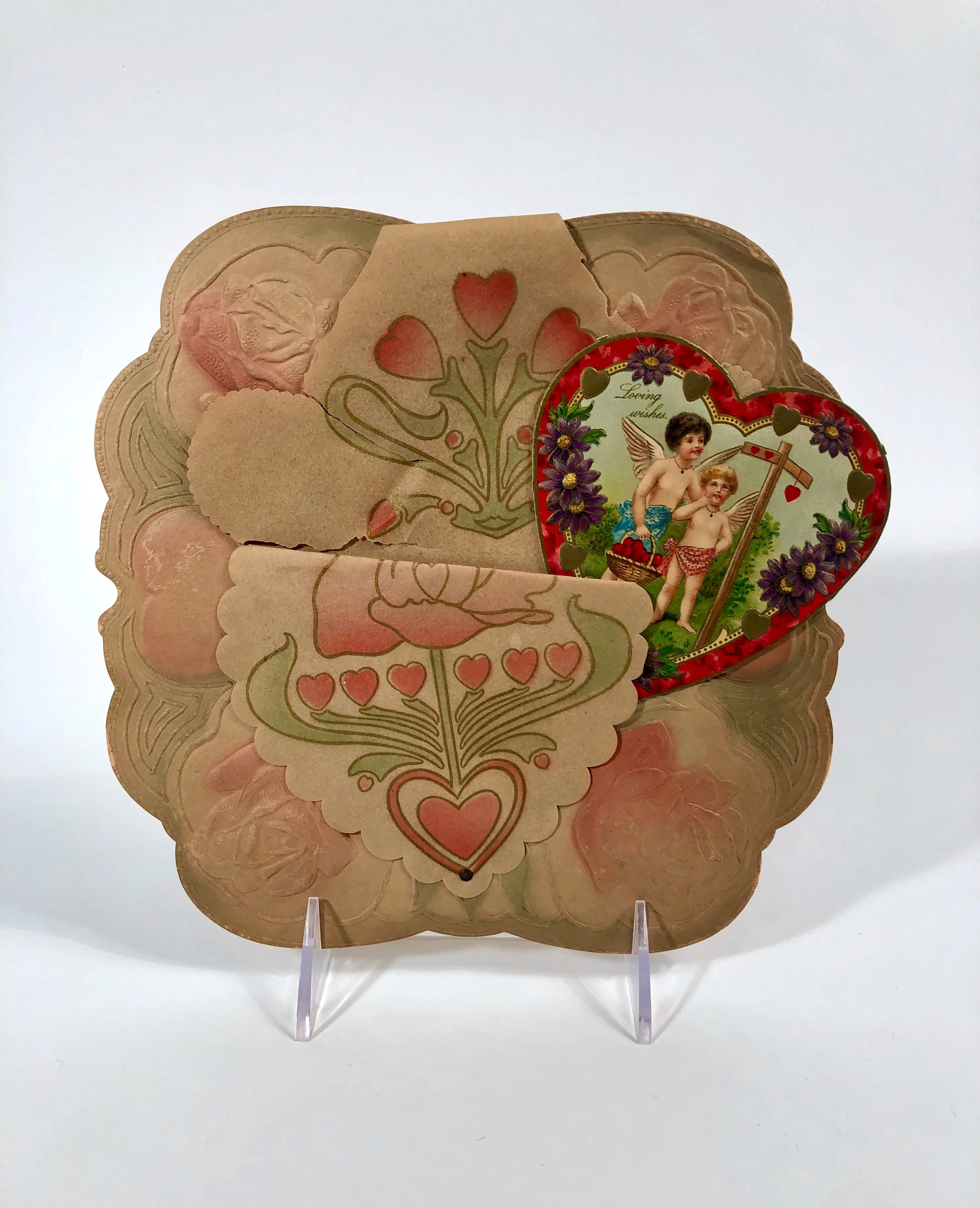 Antique 1910's Paper VALENTINE, Art Nouveau Design || "Loving Wishes"