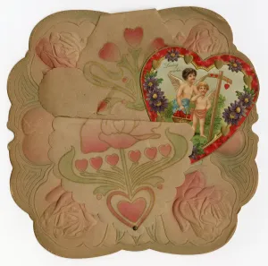 Antique 1910's Paper VALENTINE, Art Nouveau Design || "Loving Wishes"