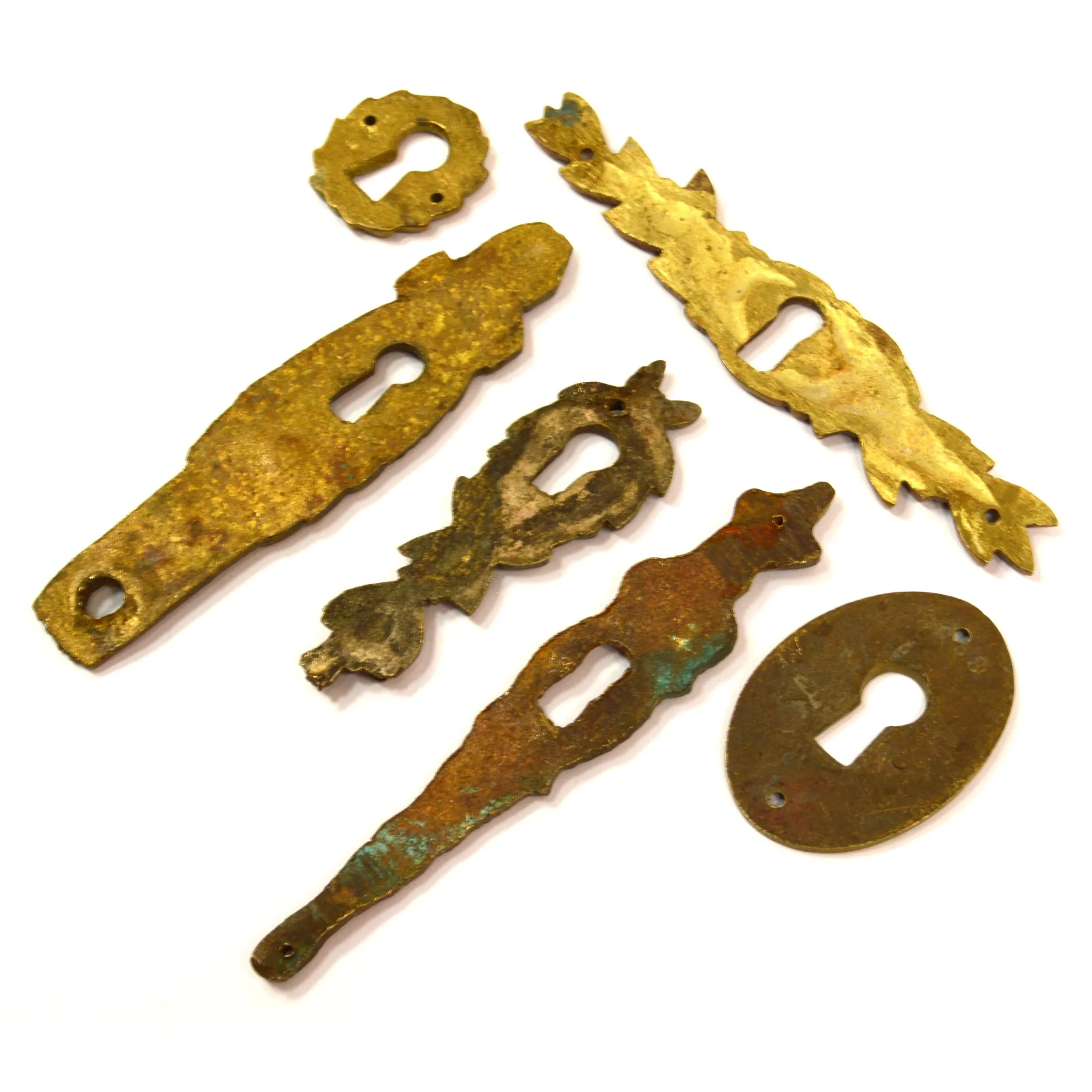 Antique BRASS/BRONZE ESCUTCHEON Lot of 6 Vertical & Horizontal KEYHOLE COVERS!!