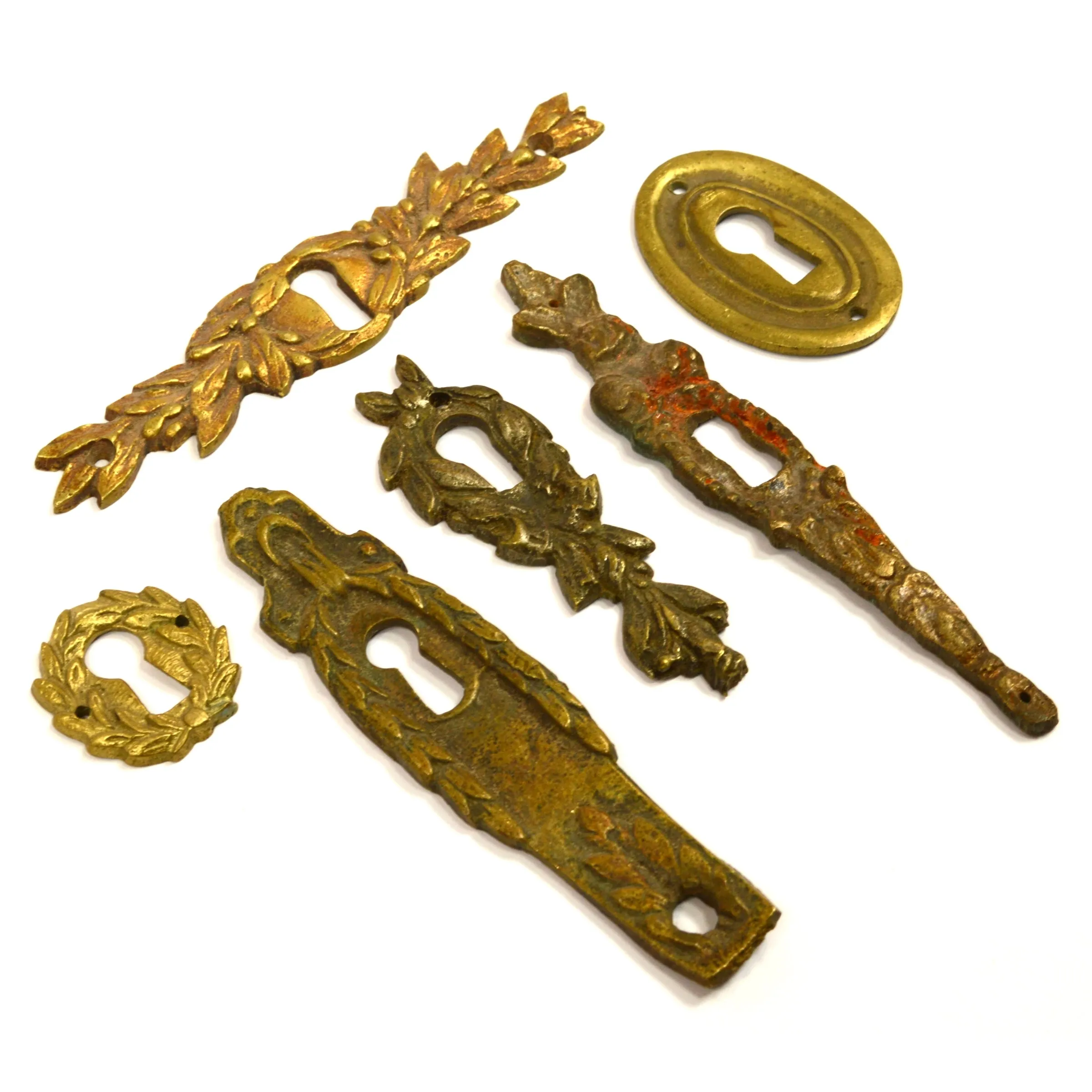 Antique BRASS/BRONZE ESCUTCHEON Lot of 6 Vertical & Horizontal KEYHOLE COVERS!!