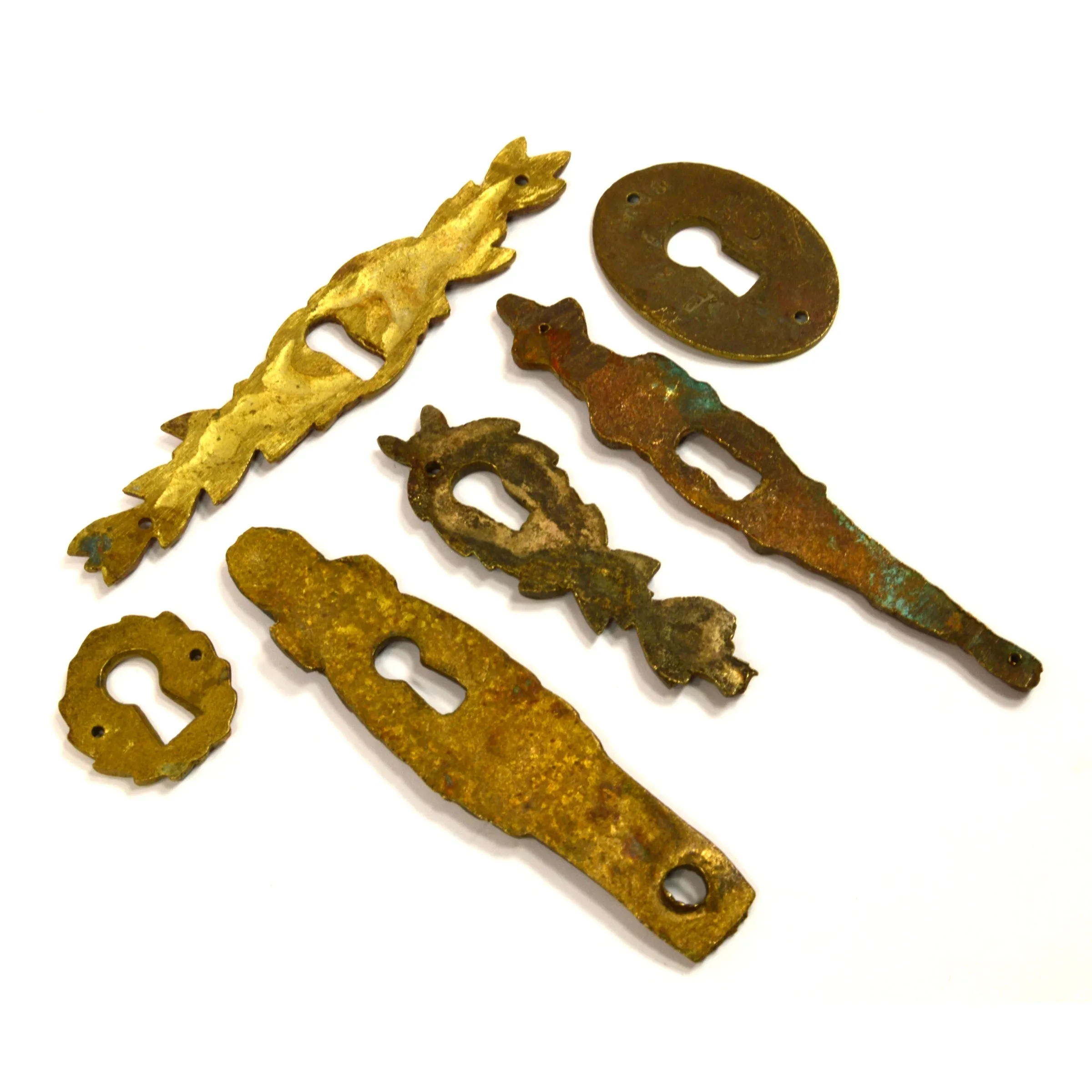 Antique BRASS/BRONZE ESCUTCHEON Lot of 6 Vertical & Horizontal KEYHOLE COVERS!!