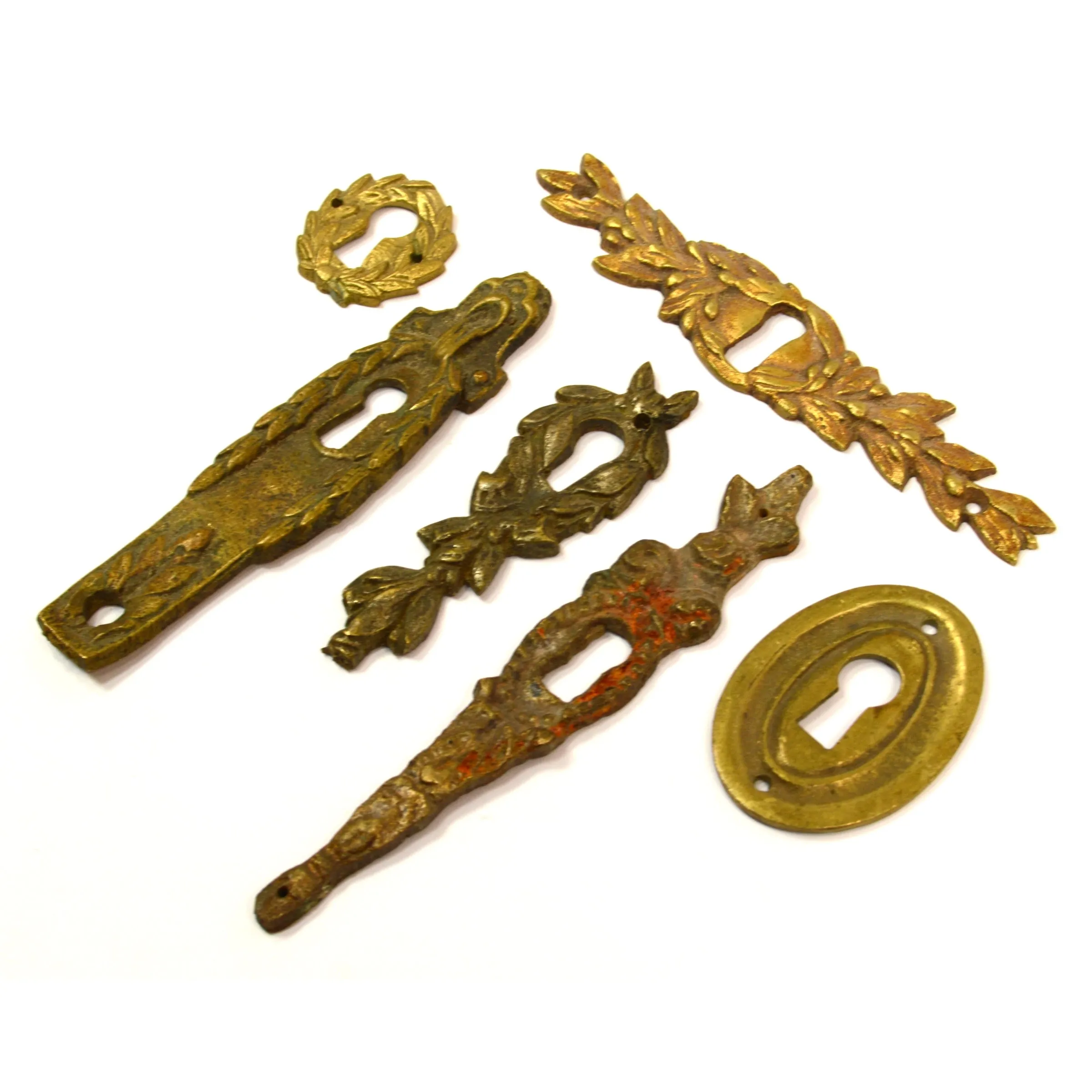 Antique BRASS/BRONZE ESCUTCHEON Lot of 6 Vertical & Horizontal KEYHOLE COVERS!!