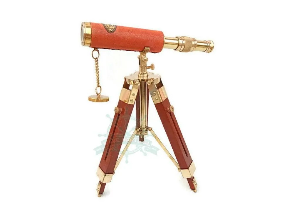 Antique Maritime Brass Telescope with Adjustable Tripod Stand