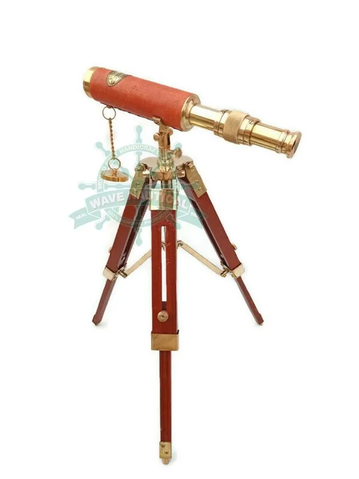 Antique Maritime Brass Telescope with Adjustable Tripod Stand