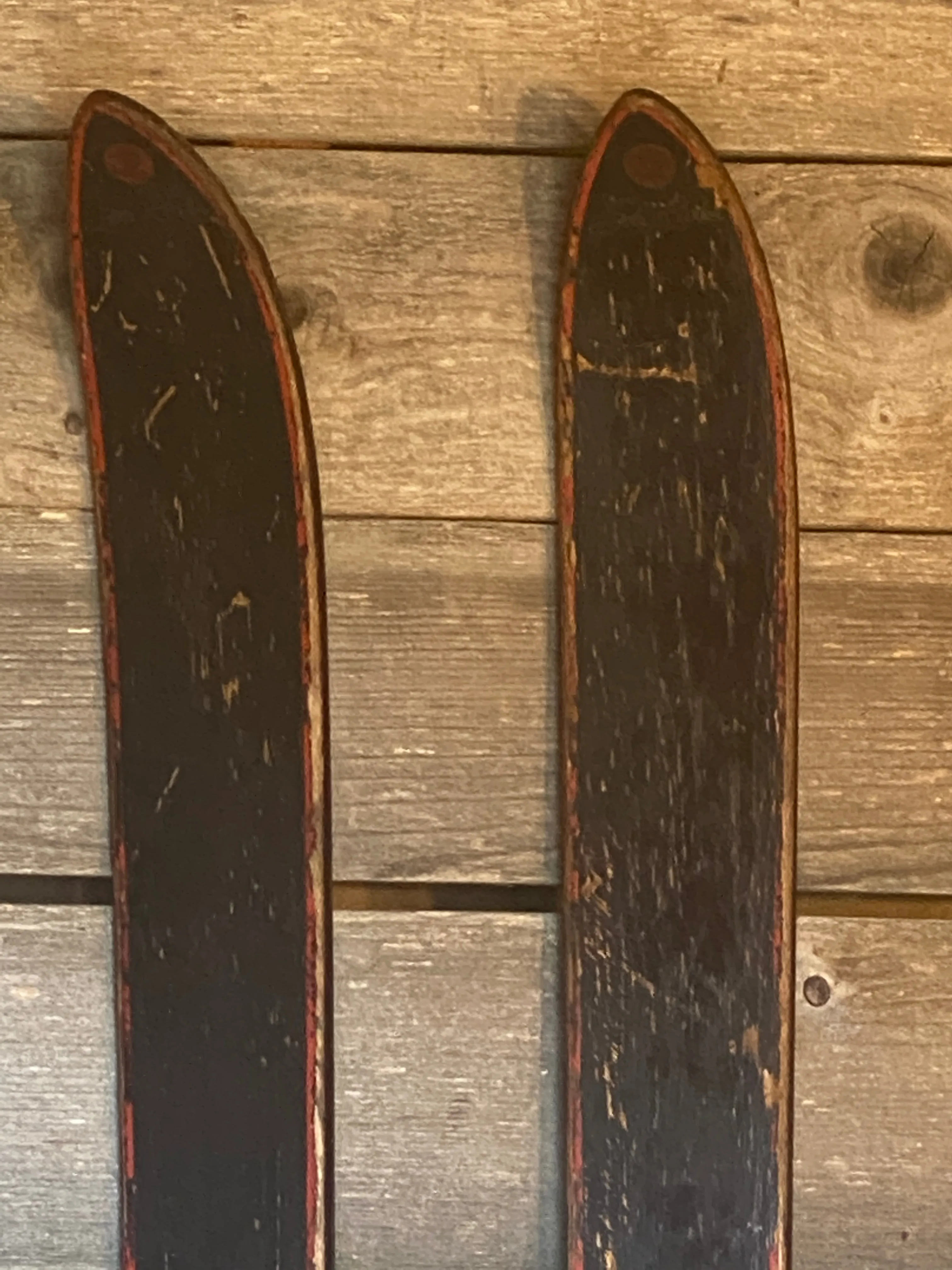 Antique Ski Rider Downhill Wooden Skis