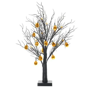 Black Halloween Jack O Lantern Light Up Twig Tree