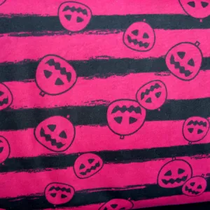 Black Jack O' Lanterns on Fuschia Cotton Knit Fabric - SECONDS- Not Quite Perfect