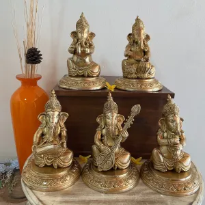 Brass Musician Ganesha Idol (set of 5) - Table Decor