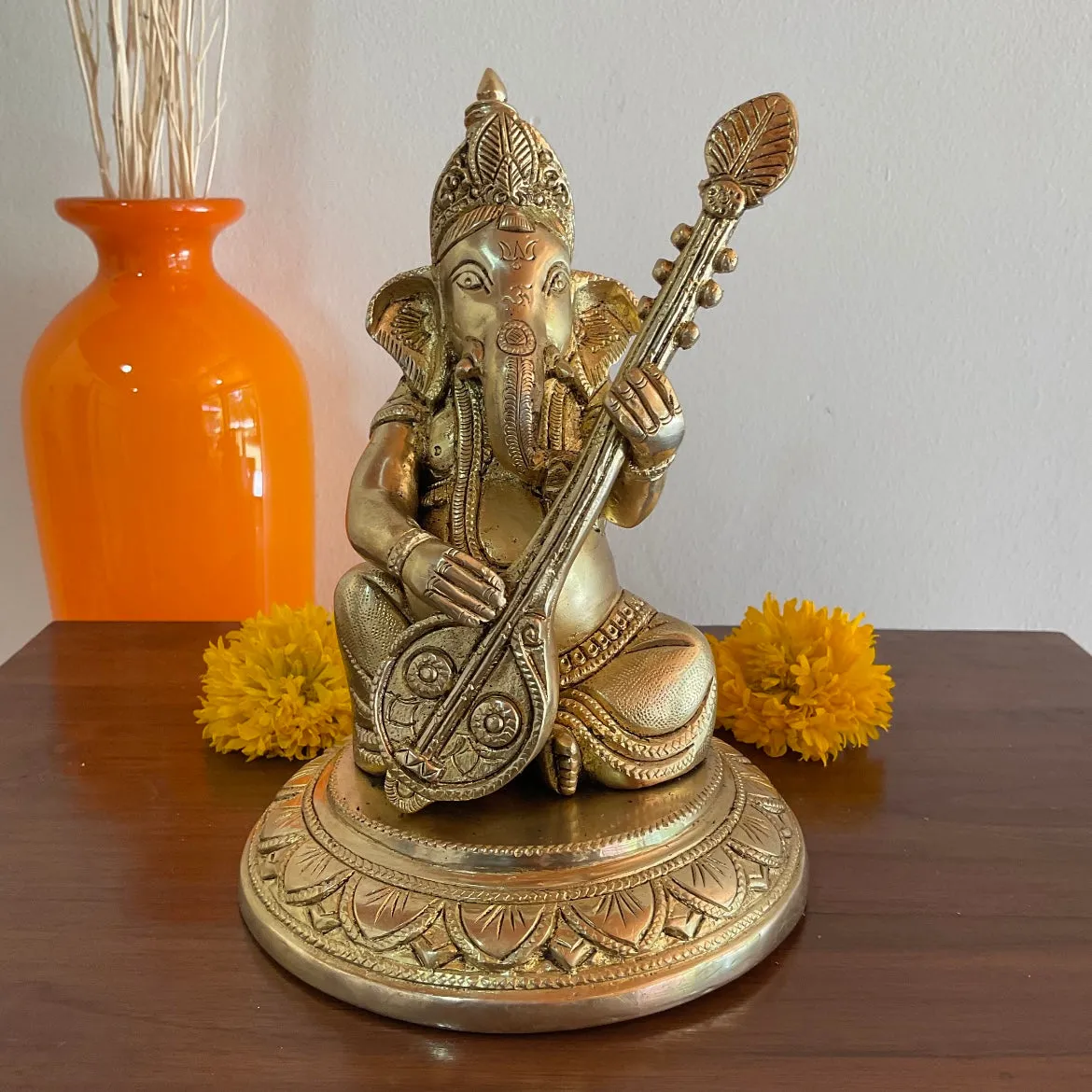 Brass Musician Ganesha Idol (set of 5) - Table Decor