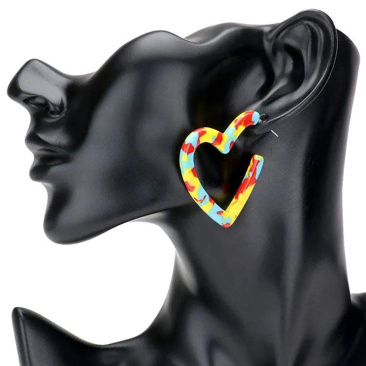 Celluloid Acetate Open Heart Earrings