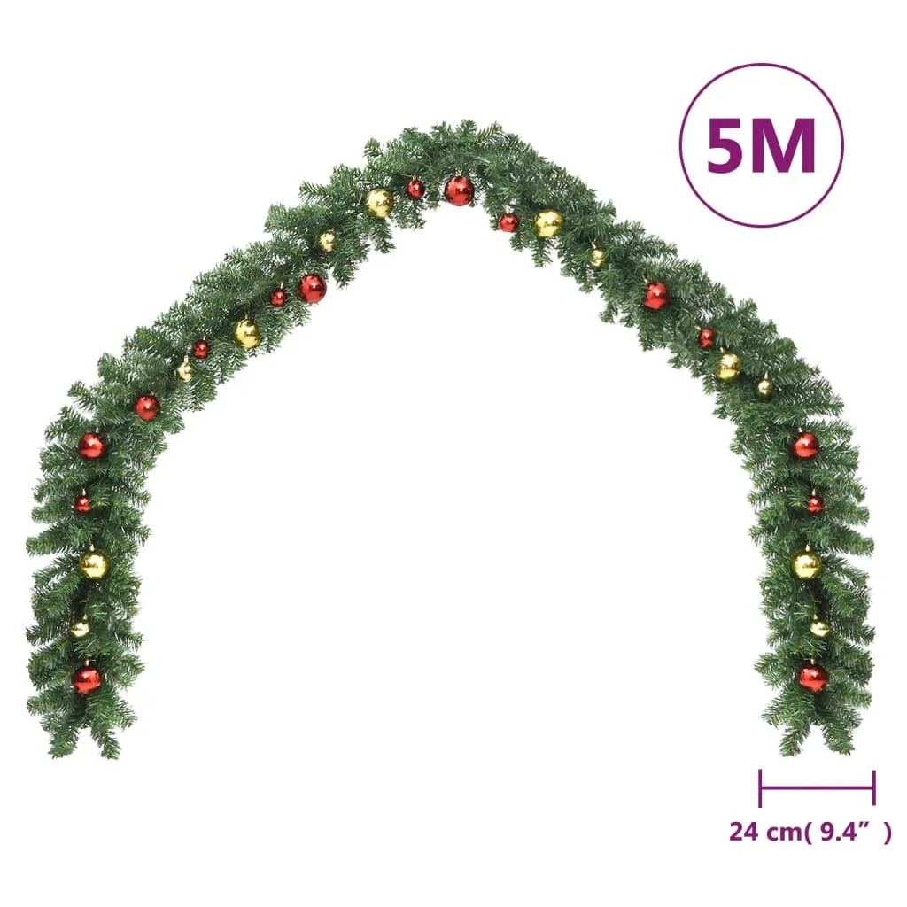 Christmas Garland Decorated with Baubles 16 ft