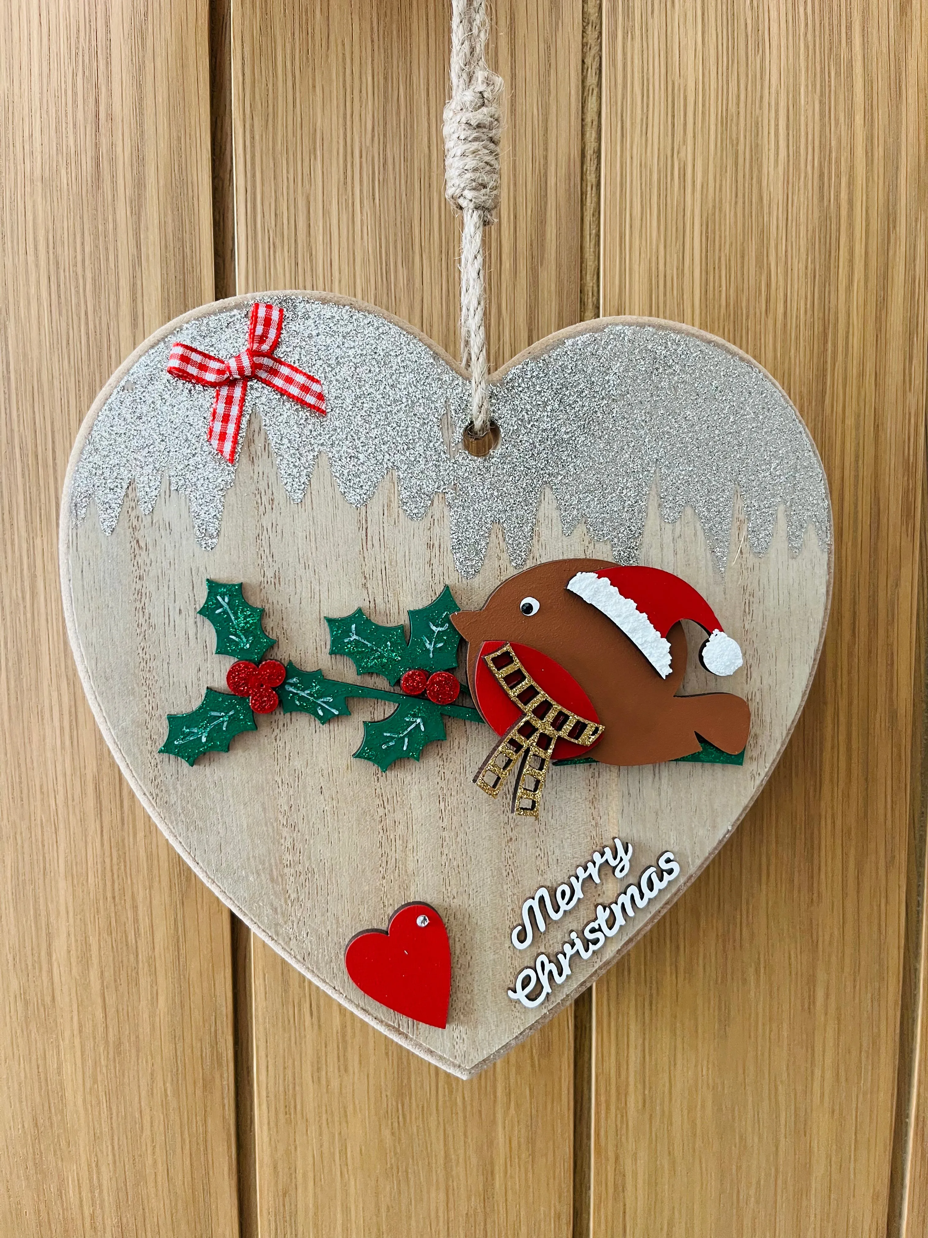 Christmas Robin Heart Hanging Decoration