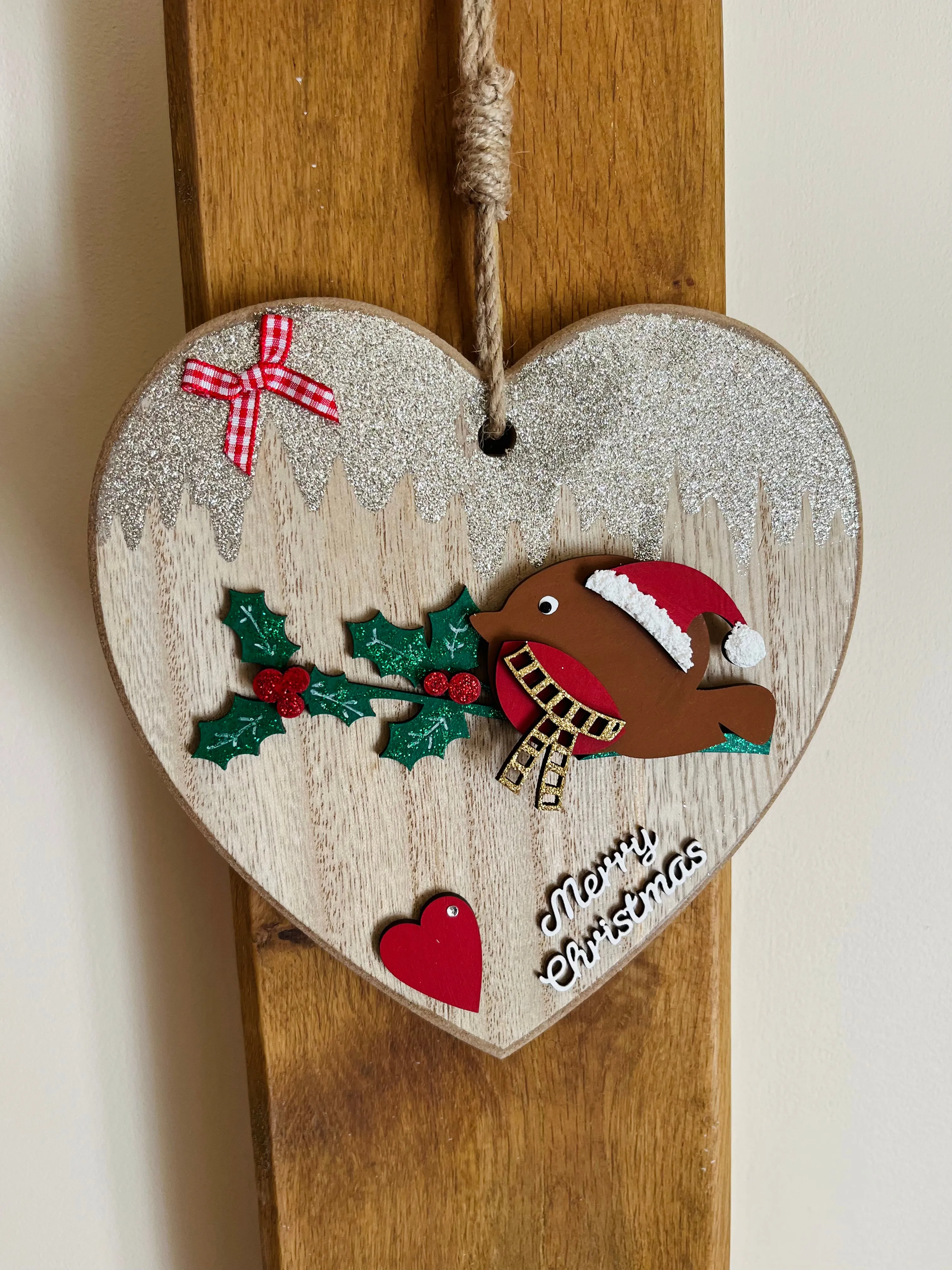 Christmas Robin Heart Hanging Decoration