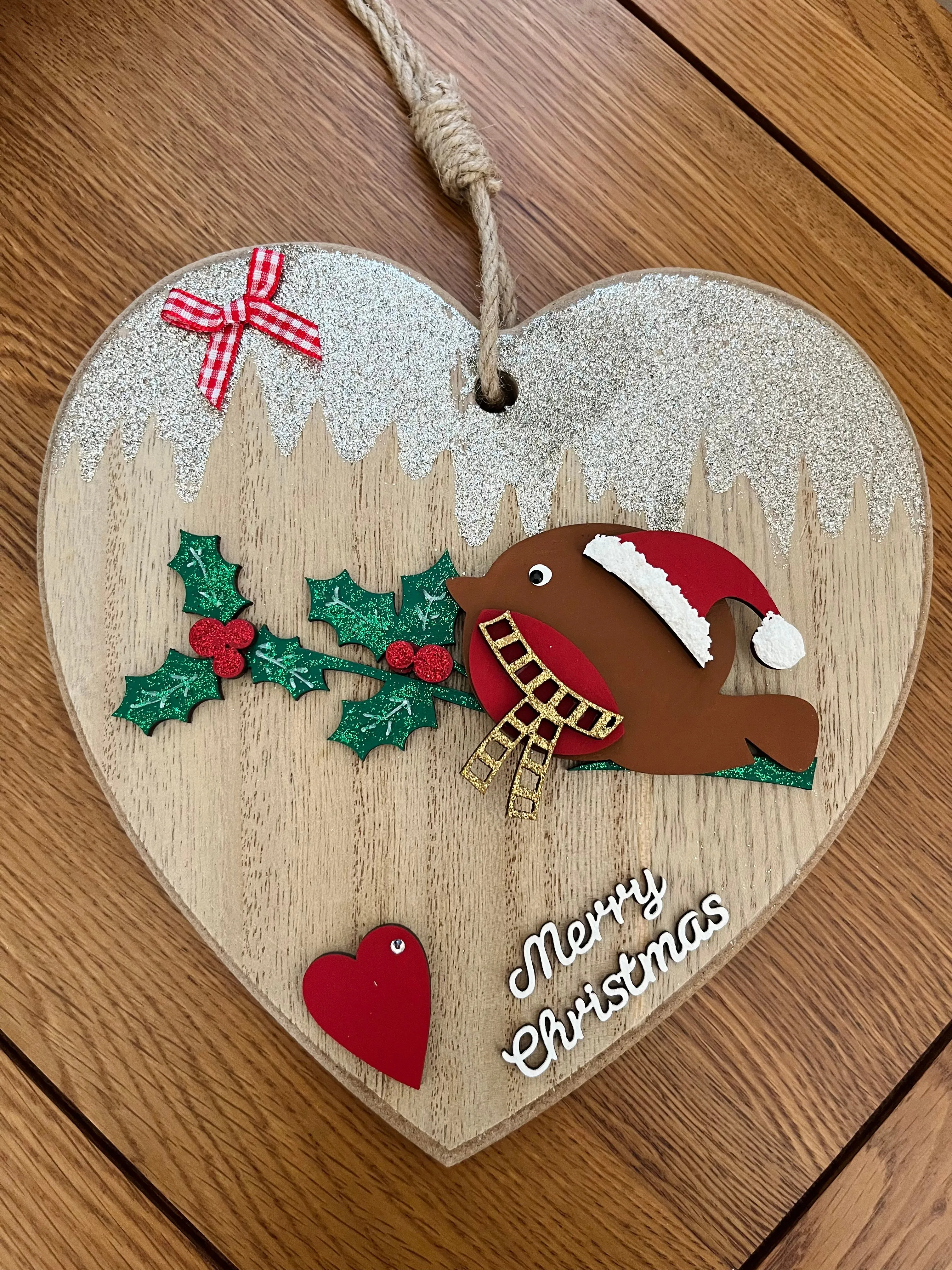 Christmas Robin Heart Hanging Decoration