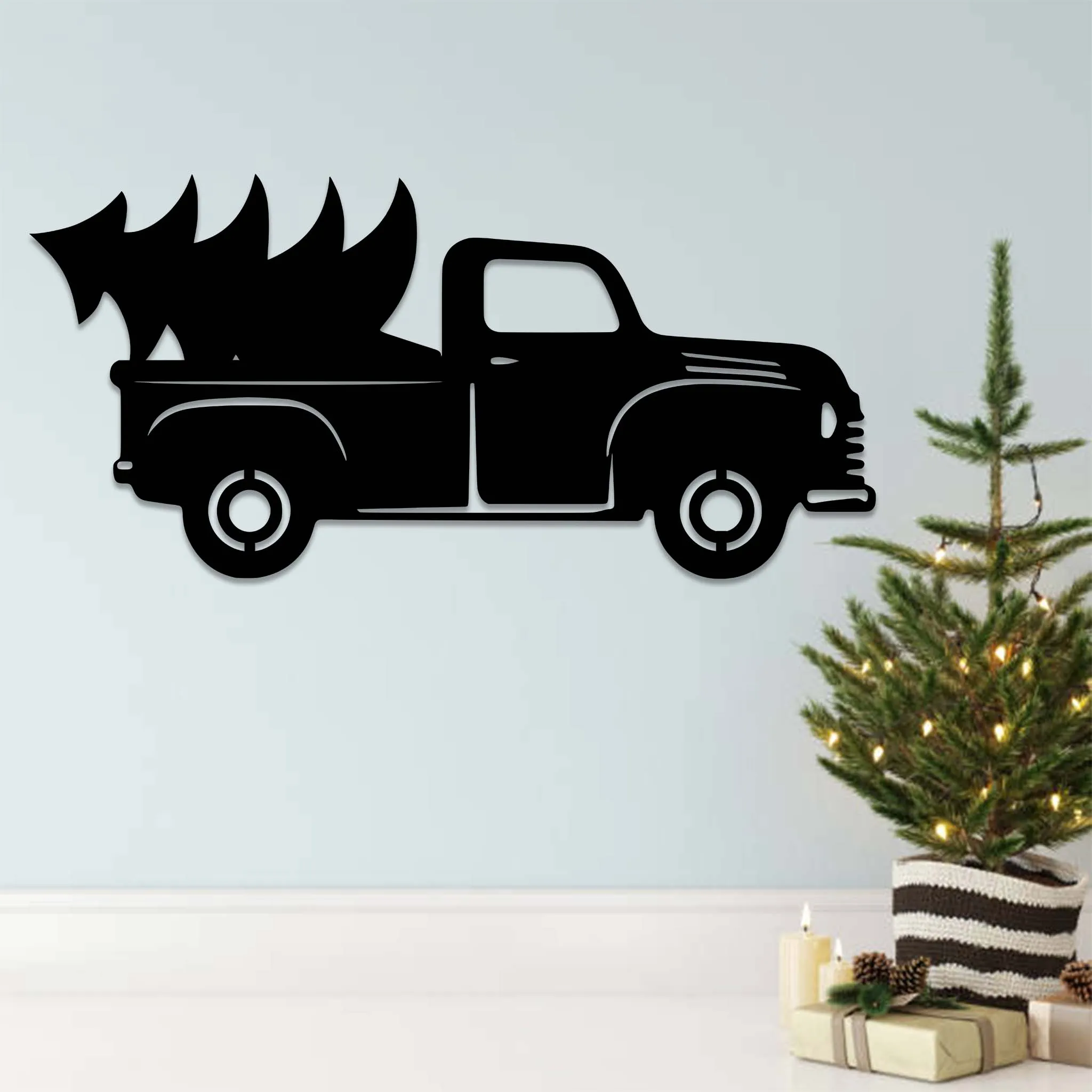 Christmas Truck Tree - Metal Wall Art