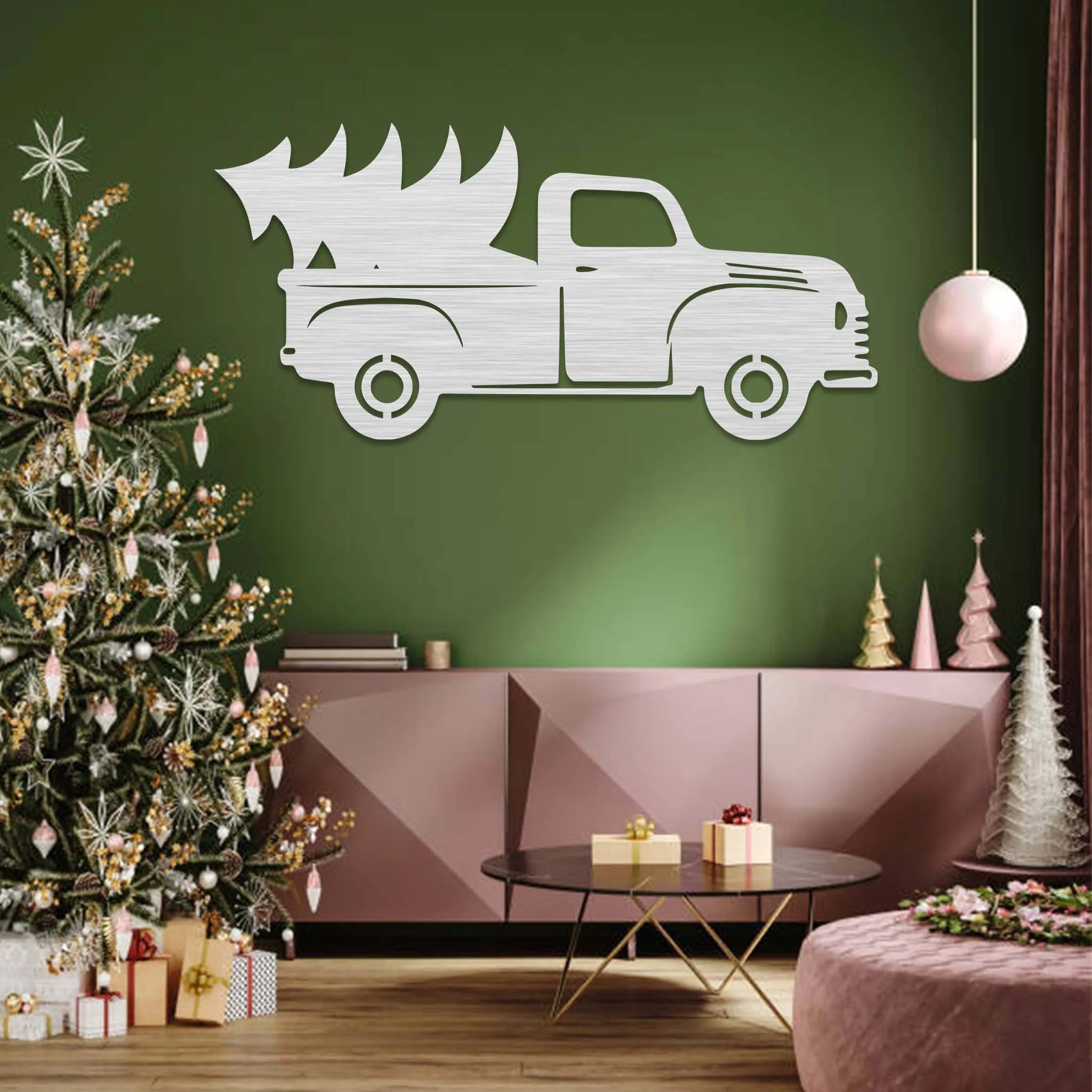 Christmas Truck Tree - Metal Wall Art