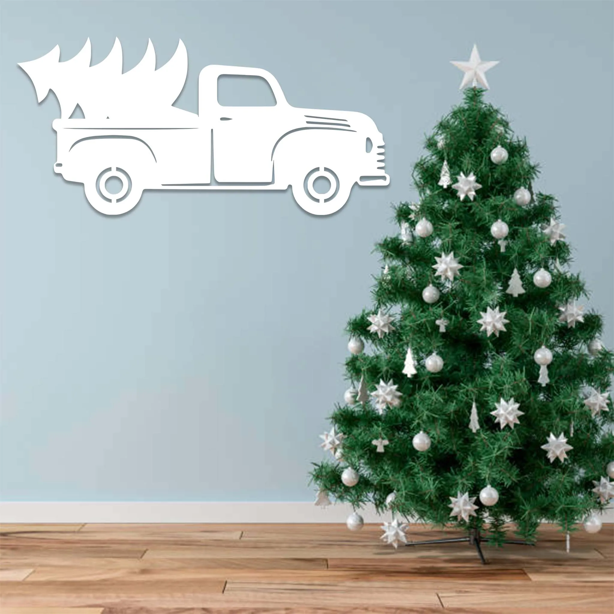 Christmas Truck Tree - Metal Wall Art