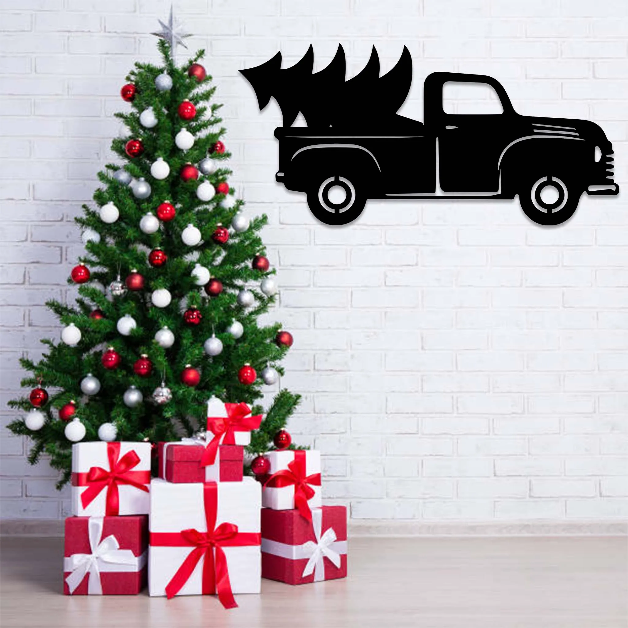 Christmas Truck Tree - Metal Wall Art