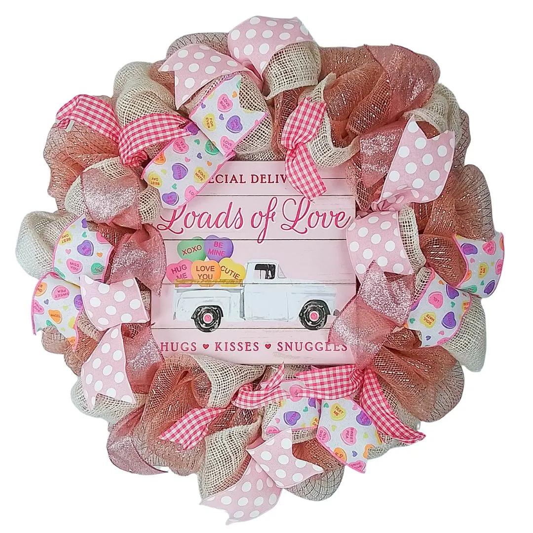 Conversation Heart Valentine's Day Wreath - Valentines Loads of Love Decoration