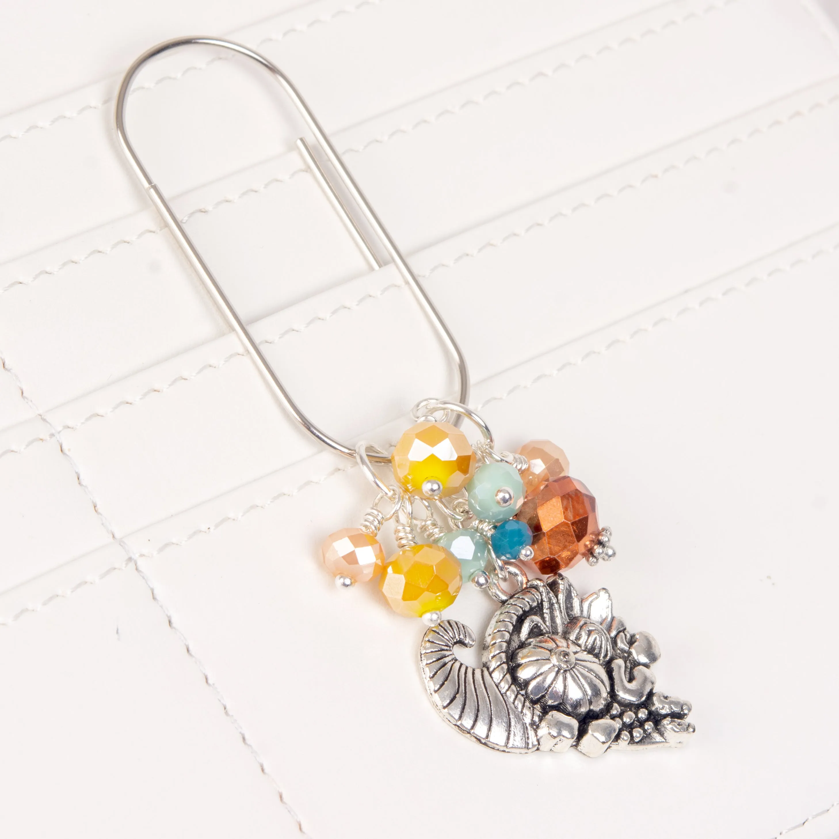 Cornucopia Dangle Clip or Charm with with Orange, Golden, Mint and Blue Crystals