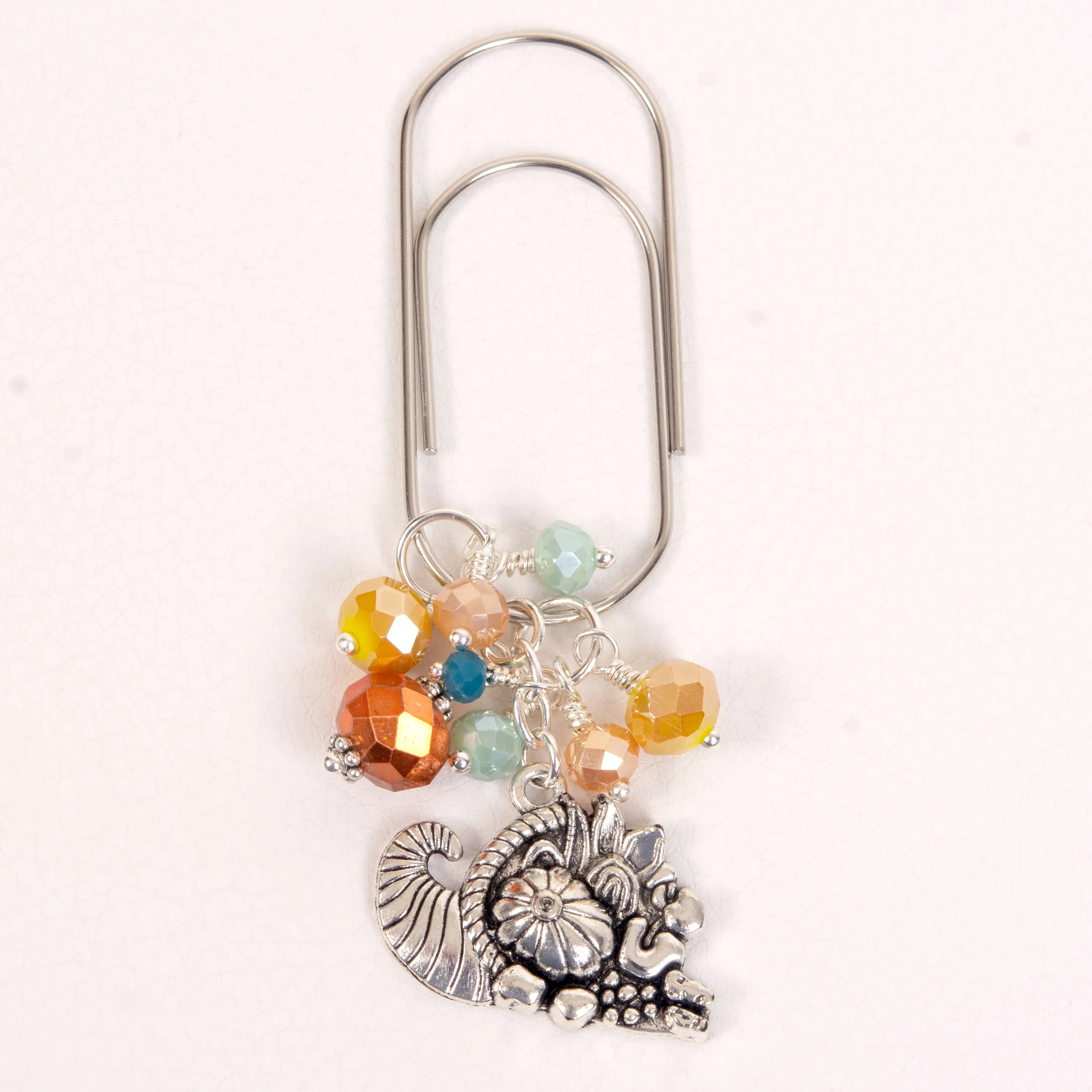 Cornucopia Dangle Clip or Charm with with Orange, Golden, Mint and Blue Crystals