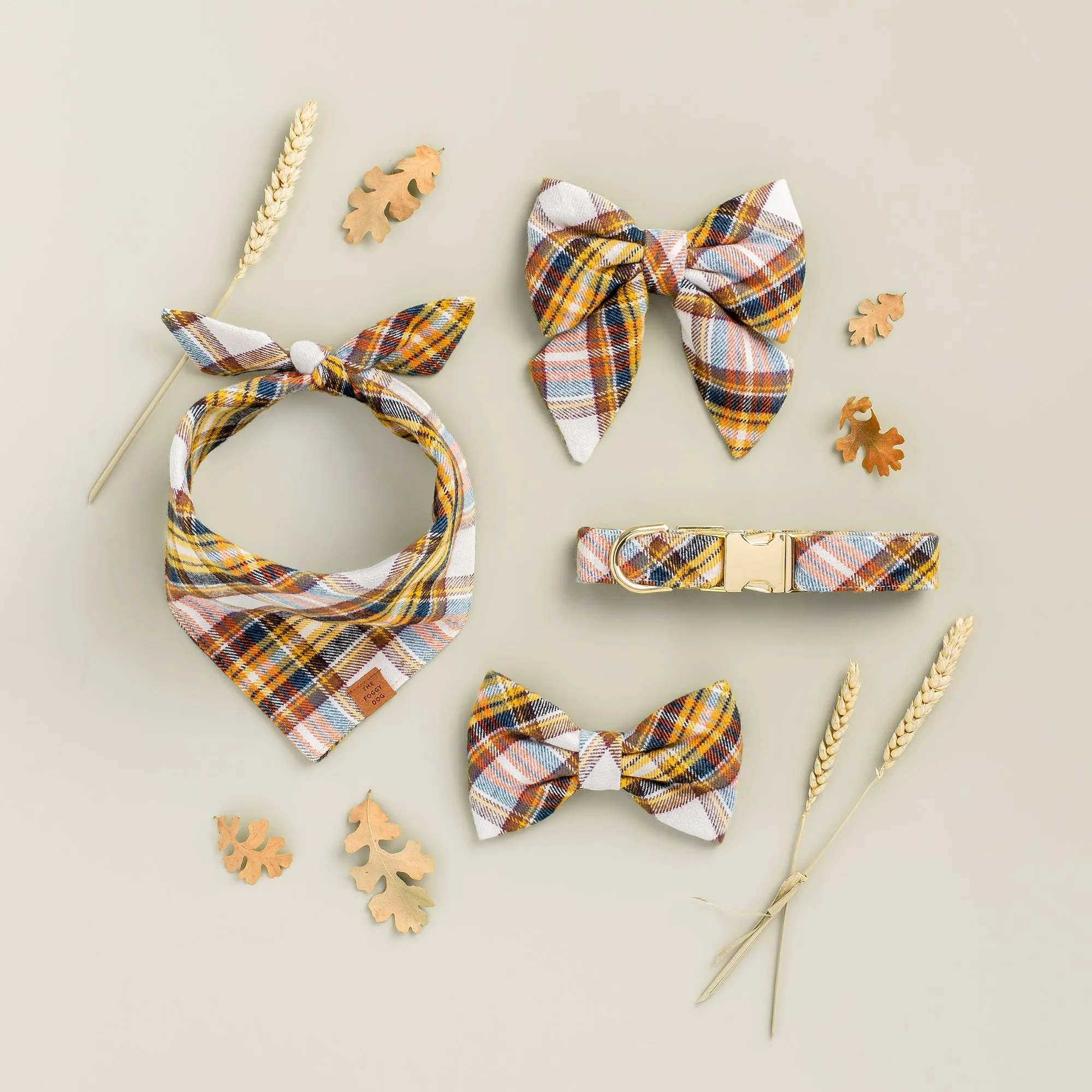 Cornucopia Plaid Flannel Dog Bow Tie