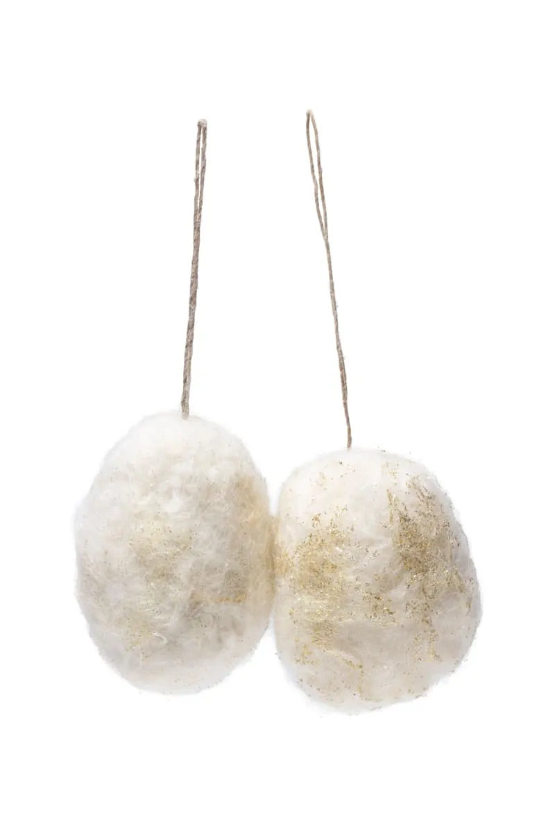 De Kulture Handmade Premium Wool Felt Hanging Egg White Eco Friendly Needle Felted Stuffed Easter Ornament Ideal for Home Office Party Decoration Holiday Décor, (Set of 2)