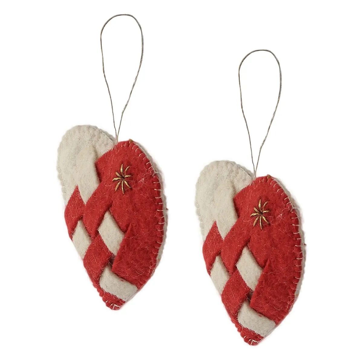 De Kulture Handmade Premium Wool Felt Pleated Hearts  Eco Friendly Needle Felted Christmas Valentine  Xmas Tree Decoration Stuffed Ornament for Home Office Party Holiday Décor, (Set of 2)