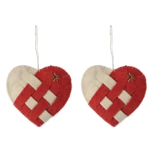 De Kulture Handmade Premium Wool Felt Pleated Hearts  Eco Friendly Needle Felted Christmas Valentine  Xmas Tree Decoration Stuffed Ornament for Home Office Party Holiday Décor, (Set of 2)