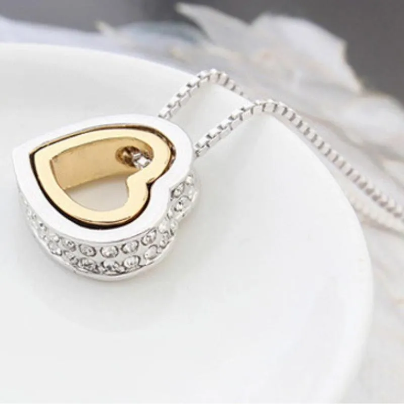 Double the Love Silver and Gold Pendant Necklace