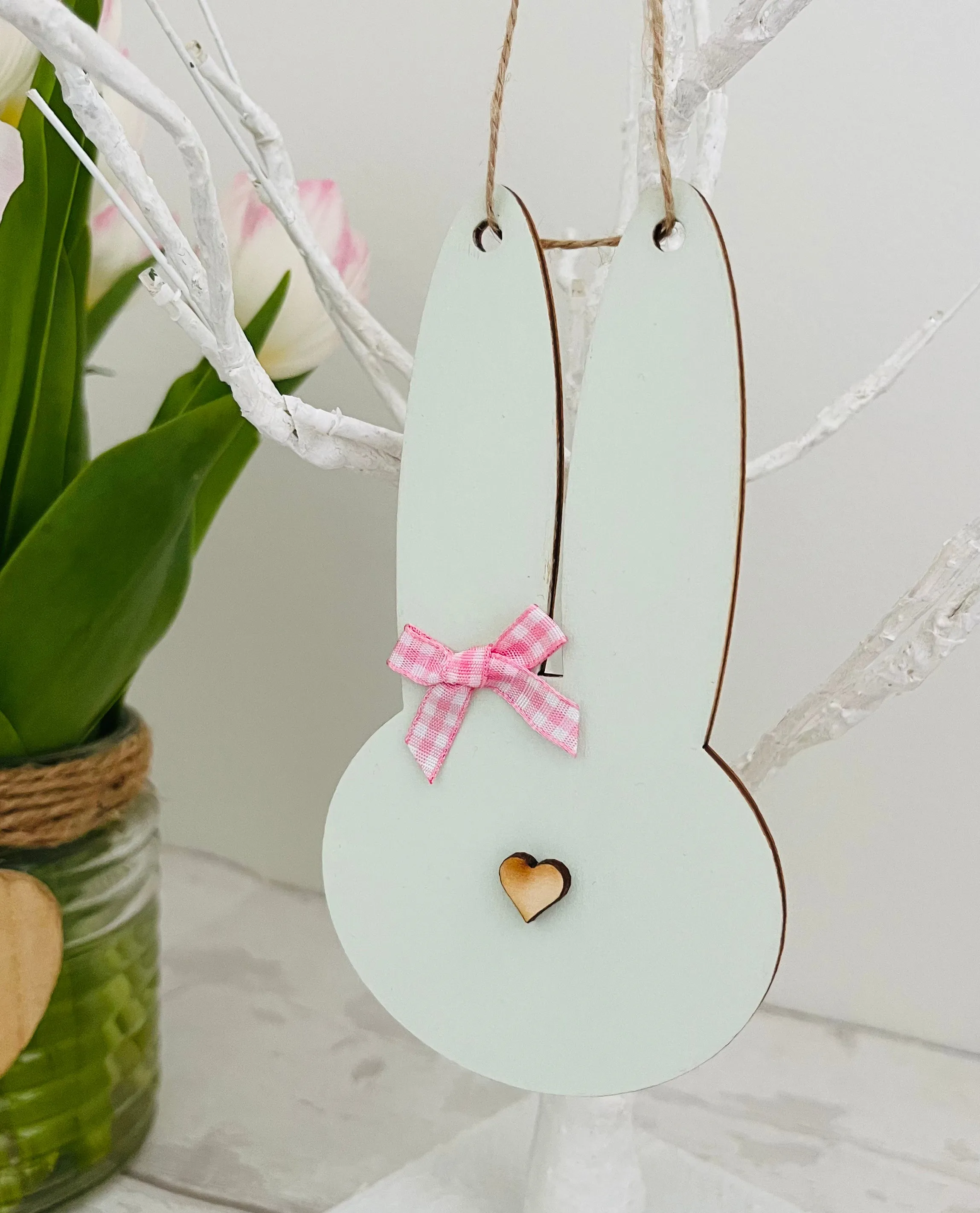 Farmhouse Easter Bunny Hanging Decoration - Sage Green