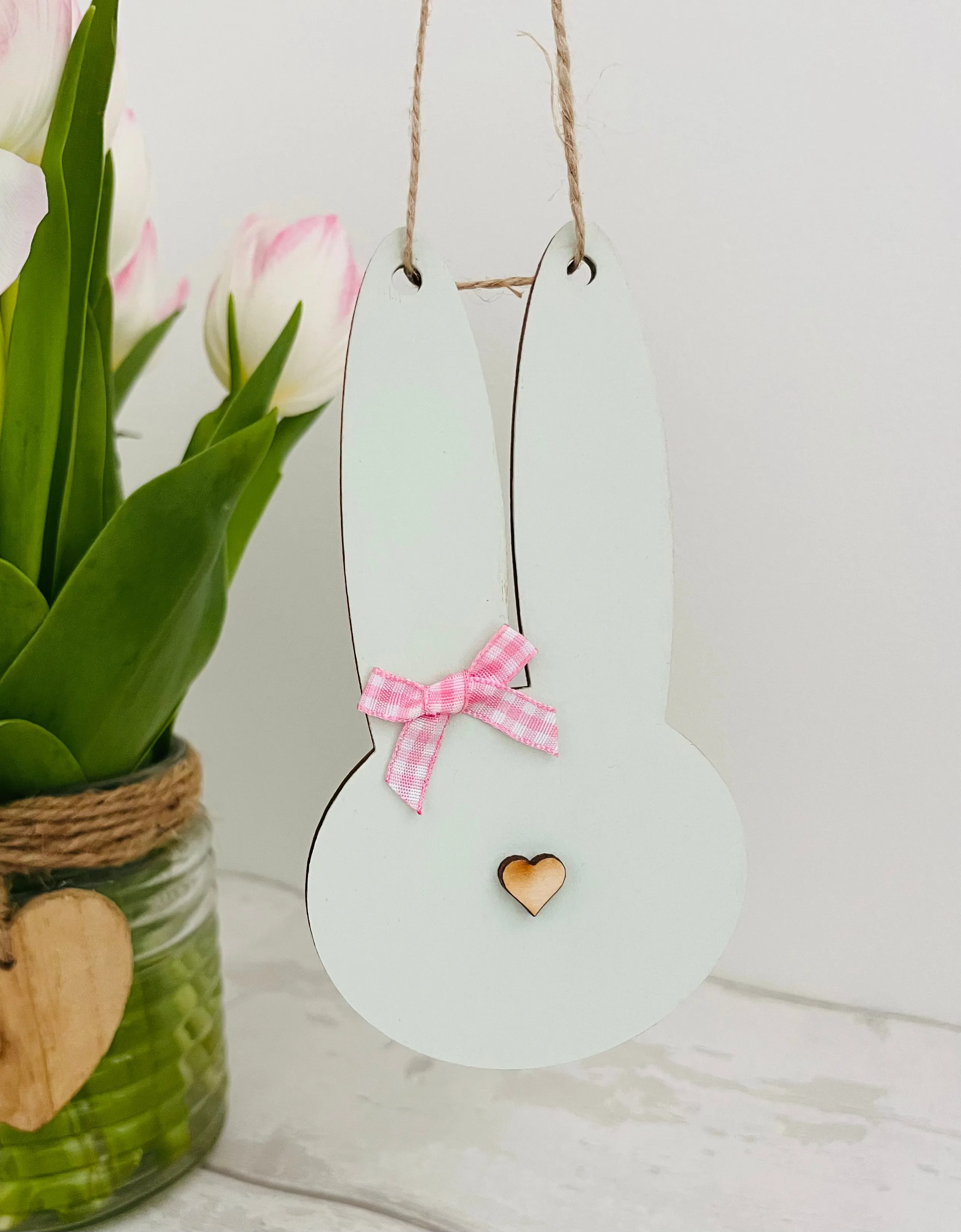 Farmhouse Easter Bunny Hanging Decoration - Sage Green