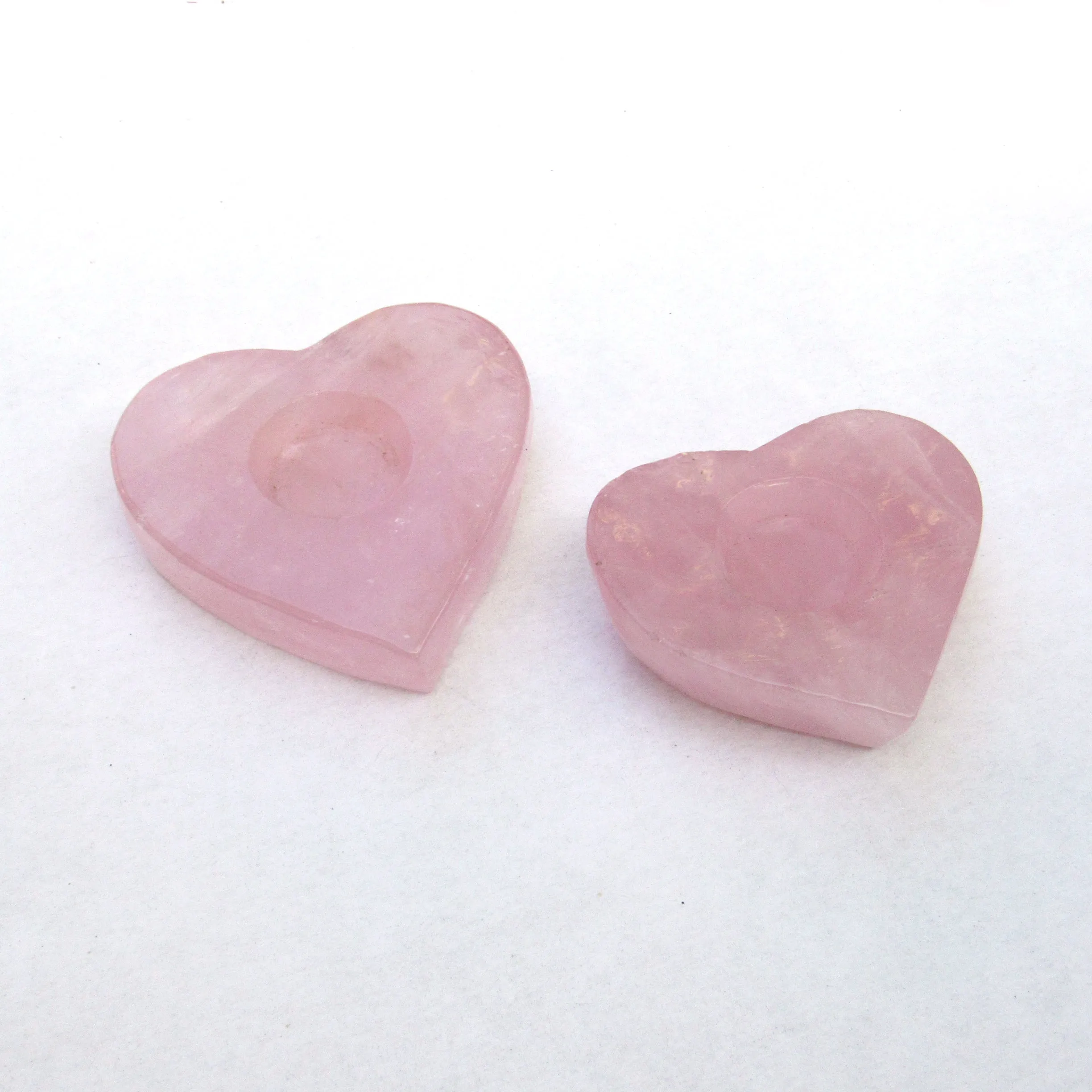 Genuine Rose Quartz gemstone carved Heart Candle Holder