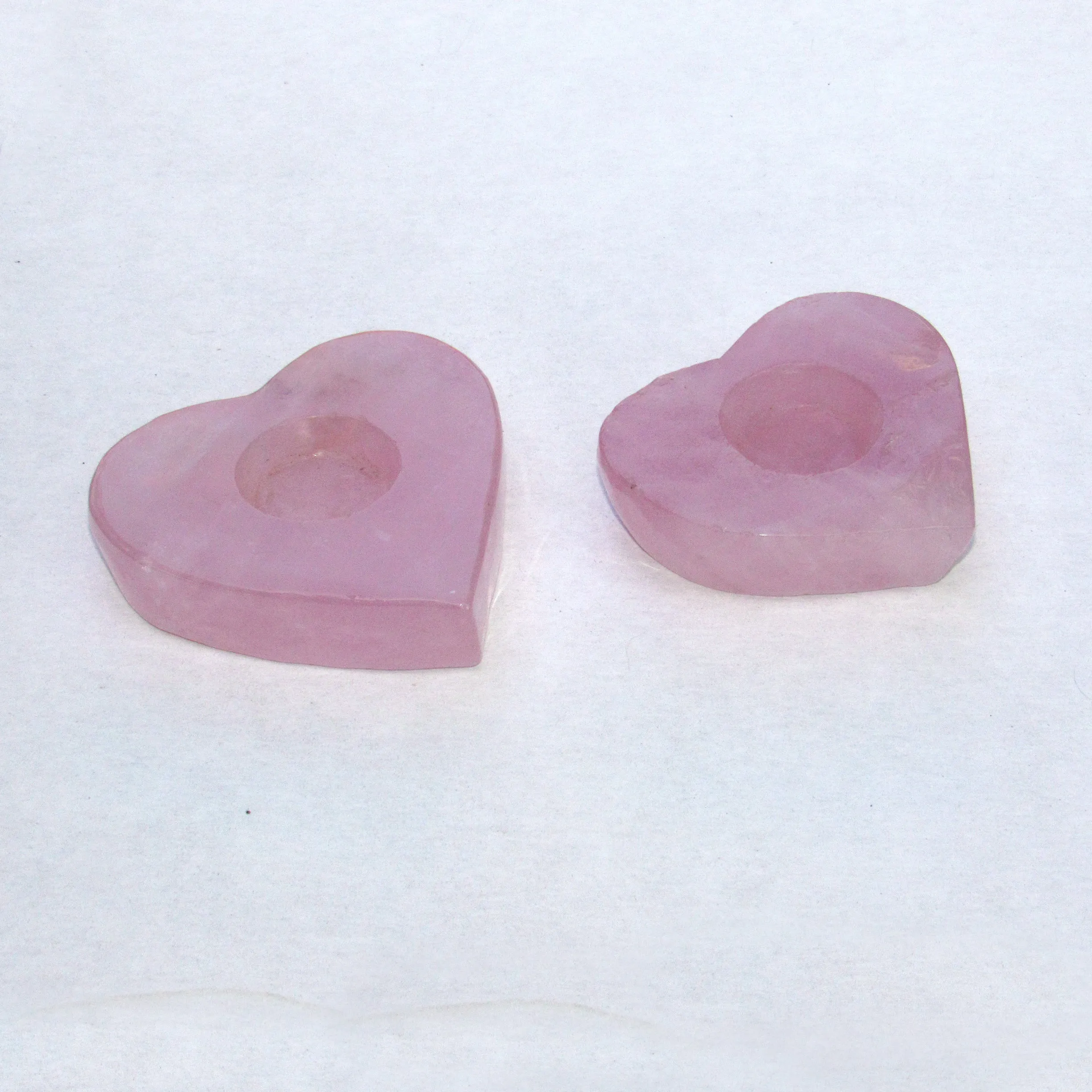 Genuine Rose Quartz gemstone carved Heart Candle Holder