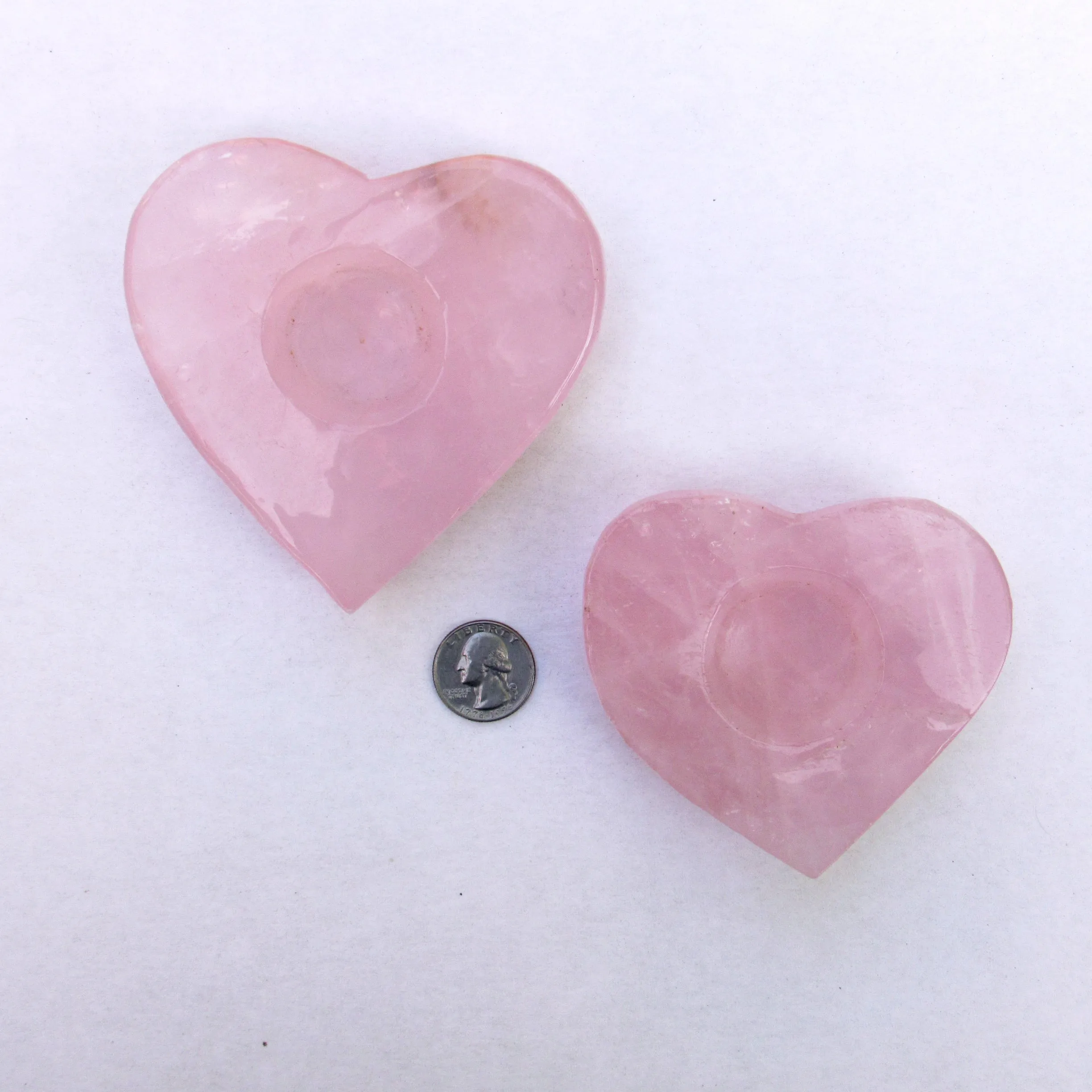 Genuine Rose Quartz gemstone carved Heart Candle Holder