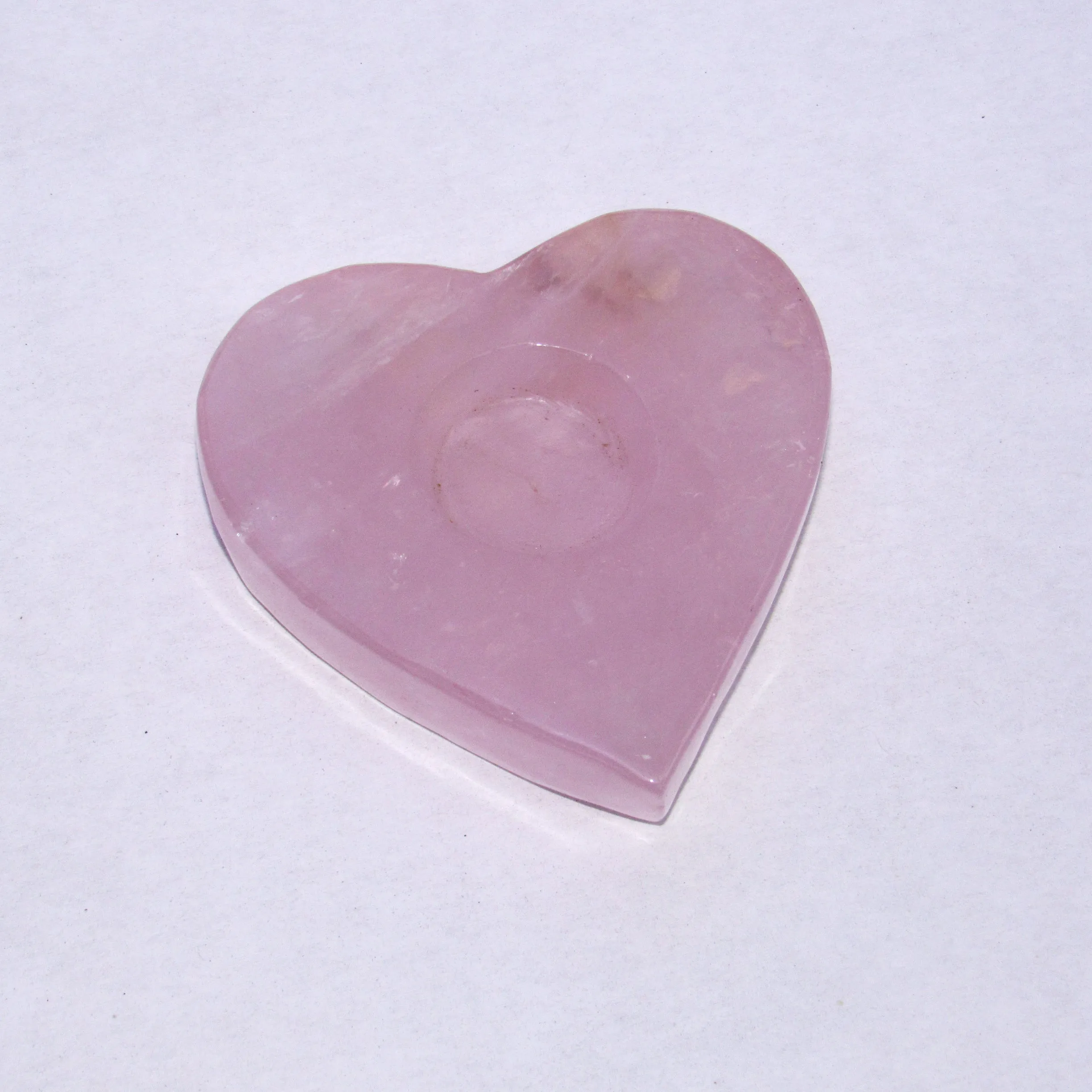 Genuine Rose Quartz gemstone carved Heart Candle Holder