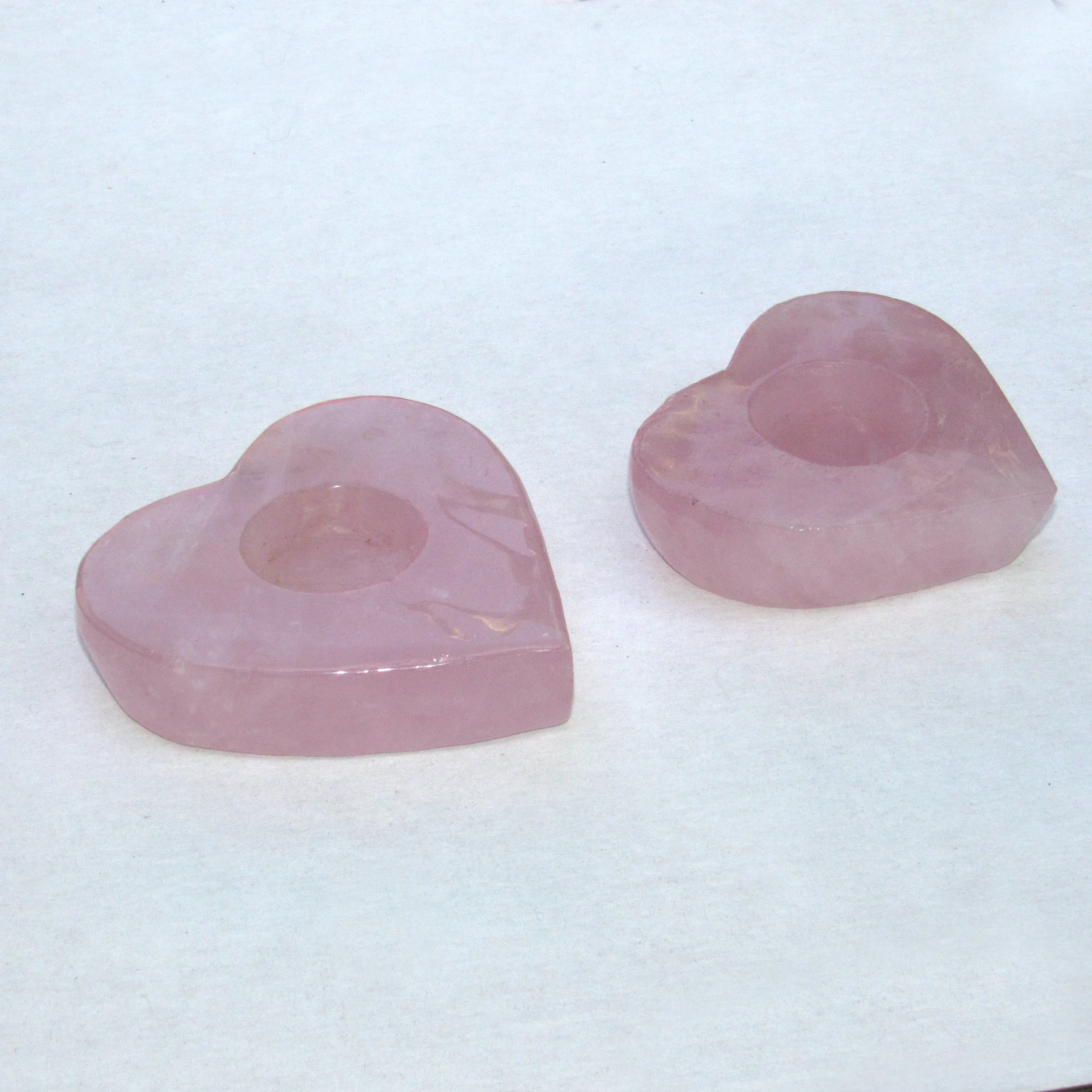 Genuine Rose Quartz gemstone carved Heart Candle Holder