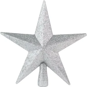 Glitter Star Tree Topper - Christmas Silver Decorative Holiday Bethlehem Star Ornament 8"