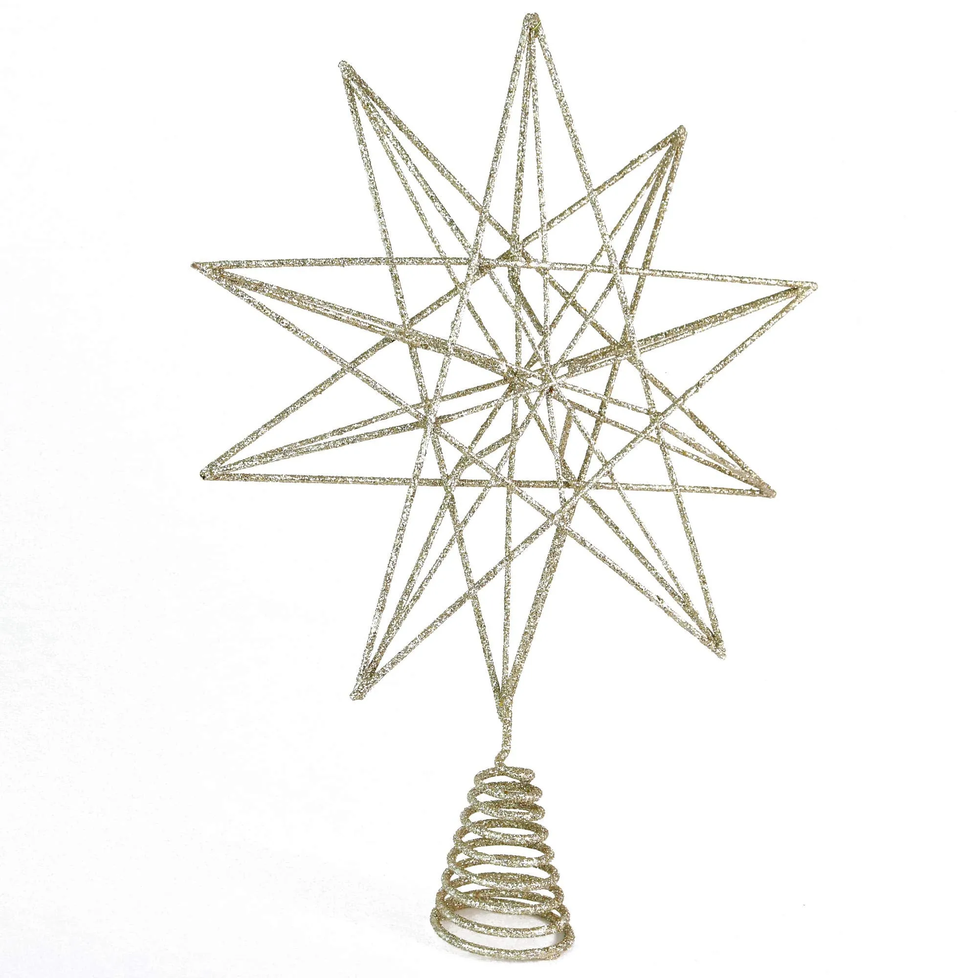 Glitter Star Tree Topper - Christmas Sparkly Metal Wire Star Tree Top Ornament