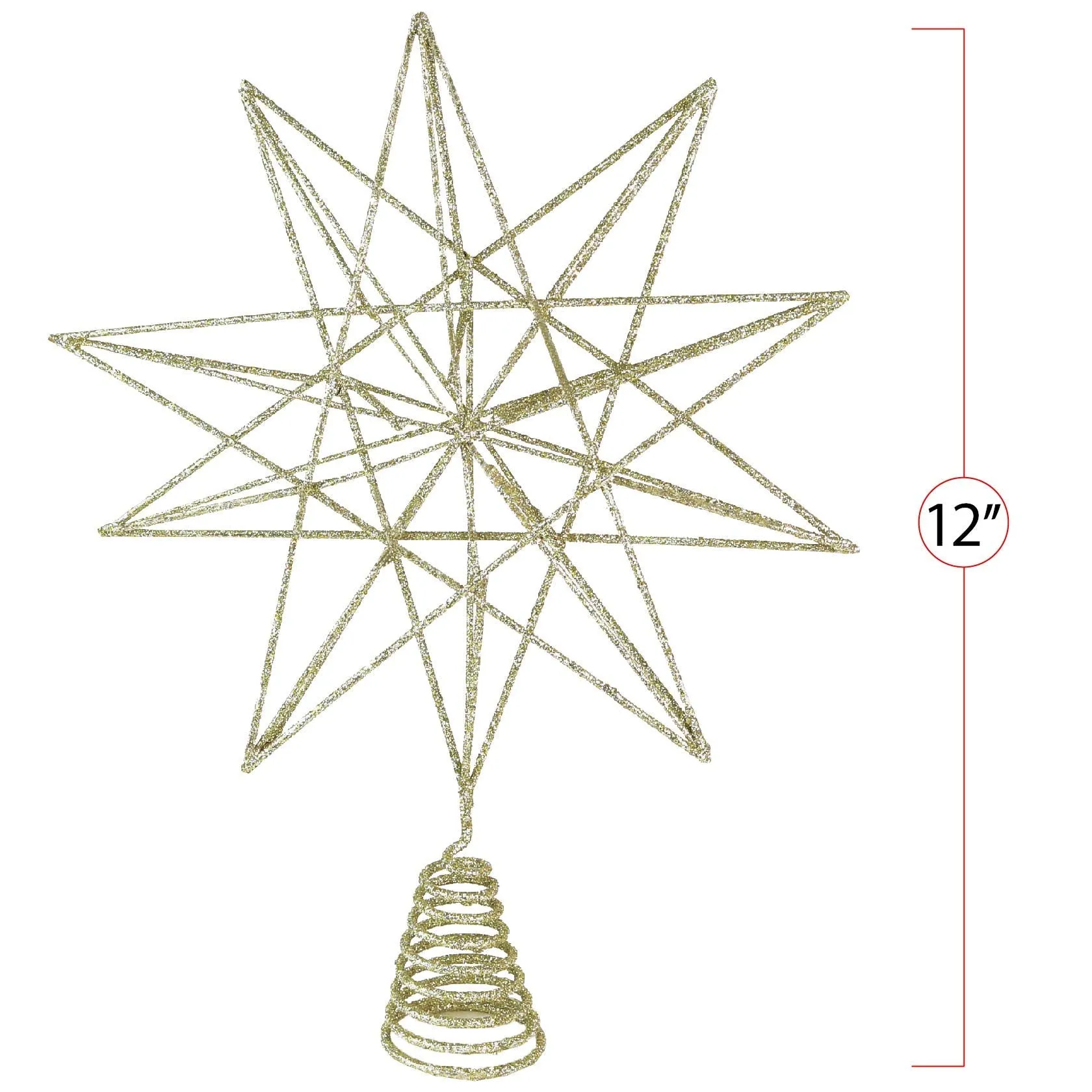 Glitter Star Tree Topper - Christmas Sparkly Metal Wire Star Tree Top Ornament