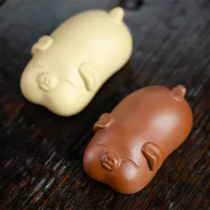 Gohobi Handmade pig ornaments Tea pets ceramic YiXing clay  Chinese Gongfu tea Kung fu tea Japanese Chado unique ornaments