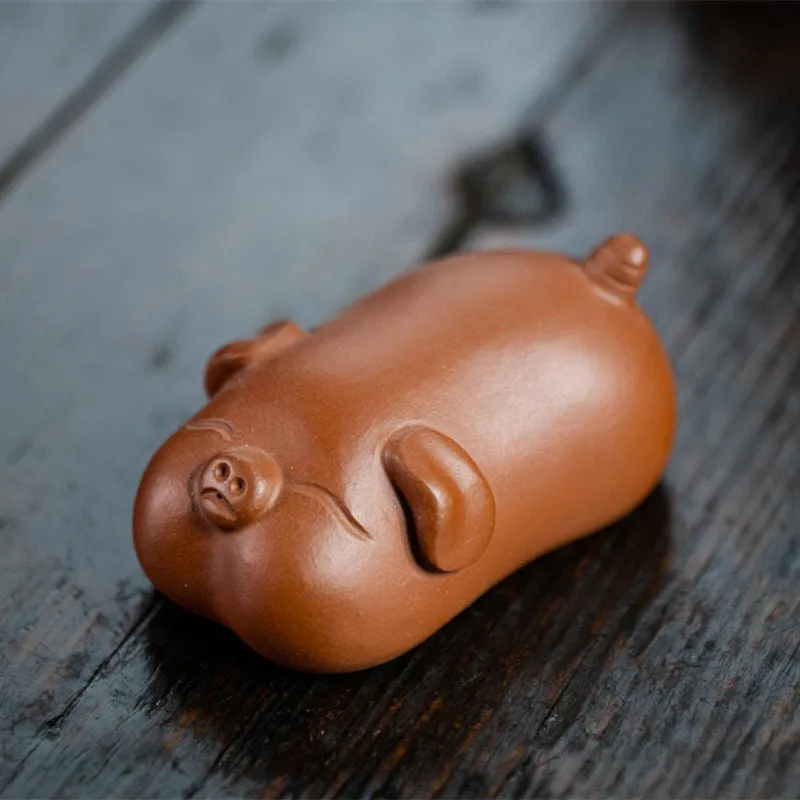 Gohobi Handmade pig ornaments Tea pets ceramic YiXing clay  Chinese Gongfu tea Kung fu tea Japanese Chado unique ornaments