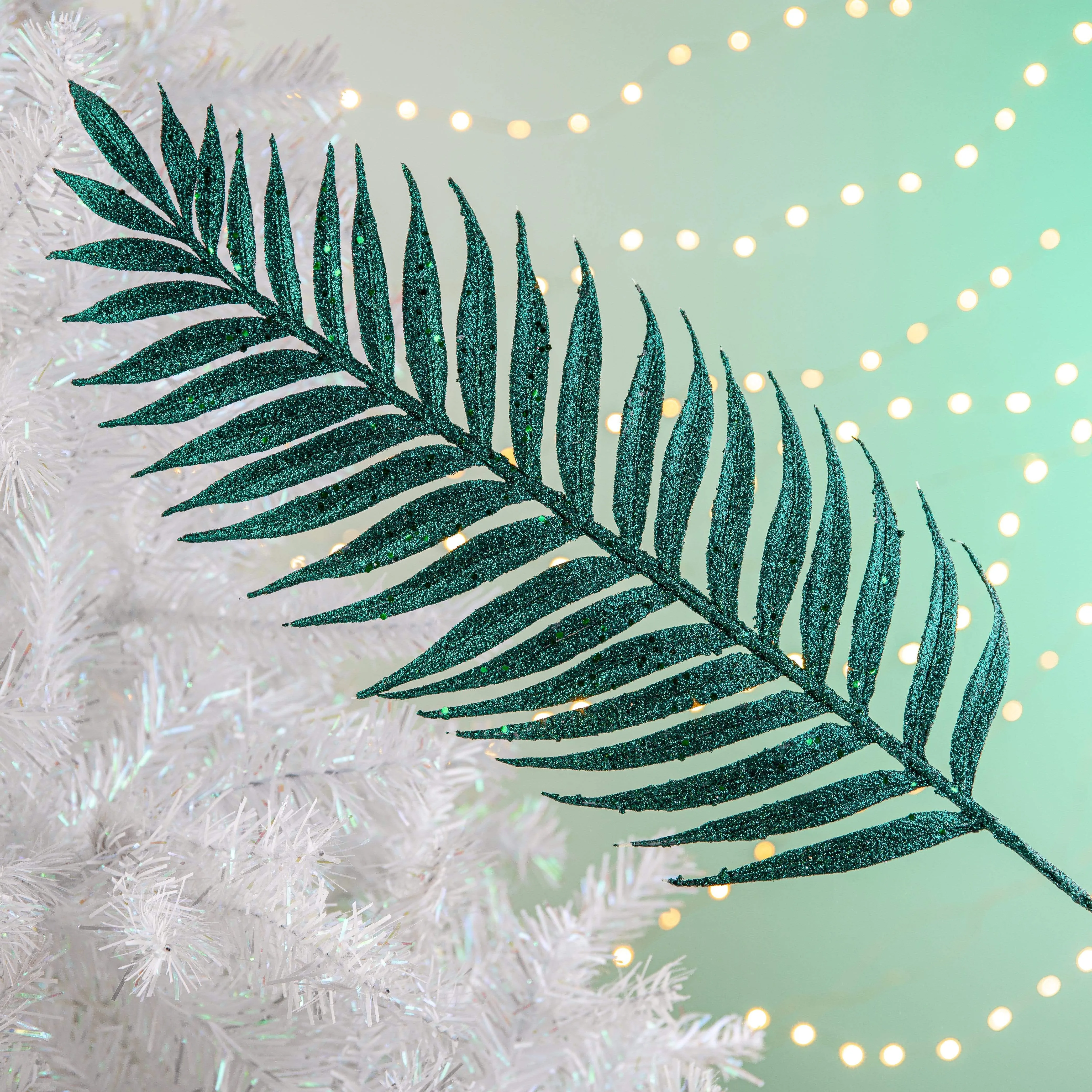 Green Sequin and Glitter Artificial Fern Branch Decoration - 76cm