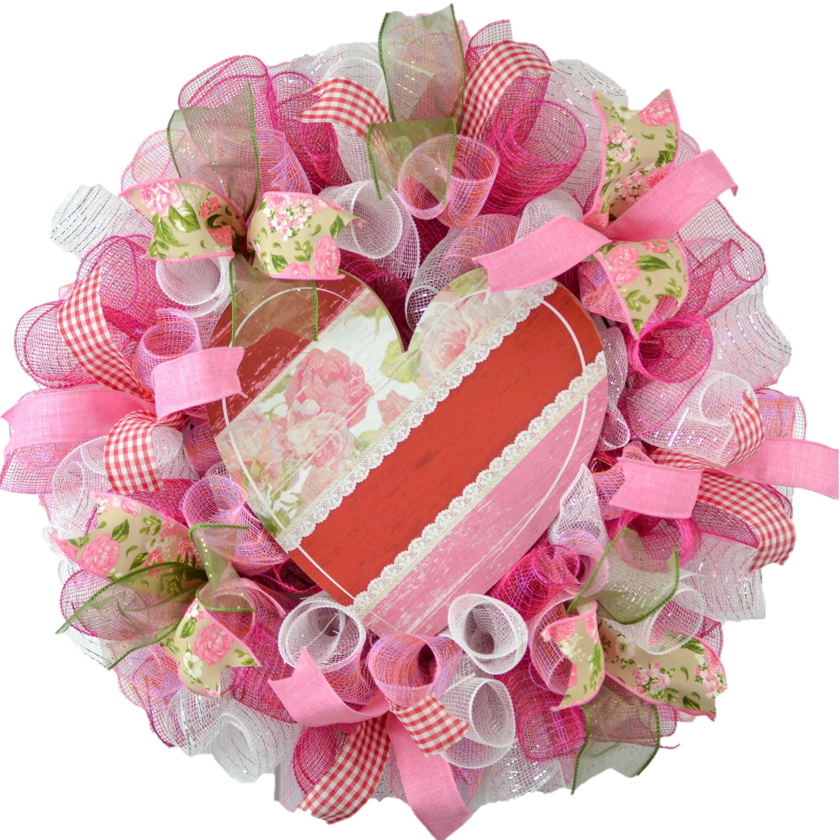 Heart Valentine's Day Wreath - Valentine's Mesh Door Wreath - Floral Decor