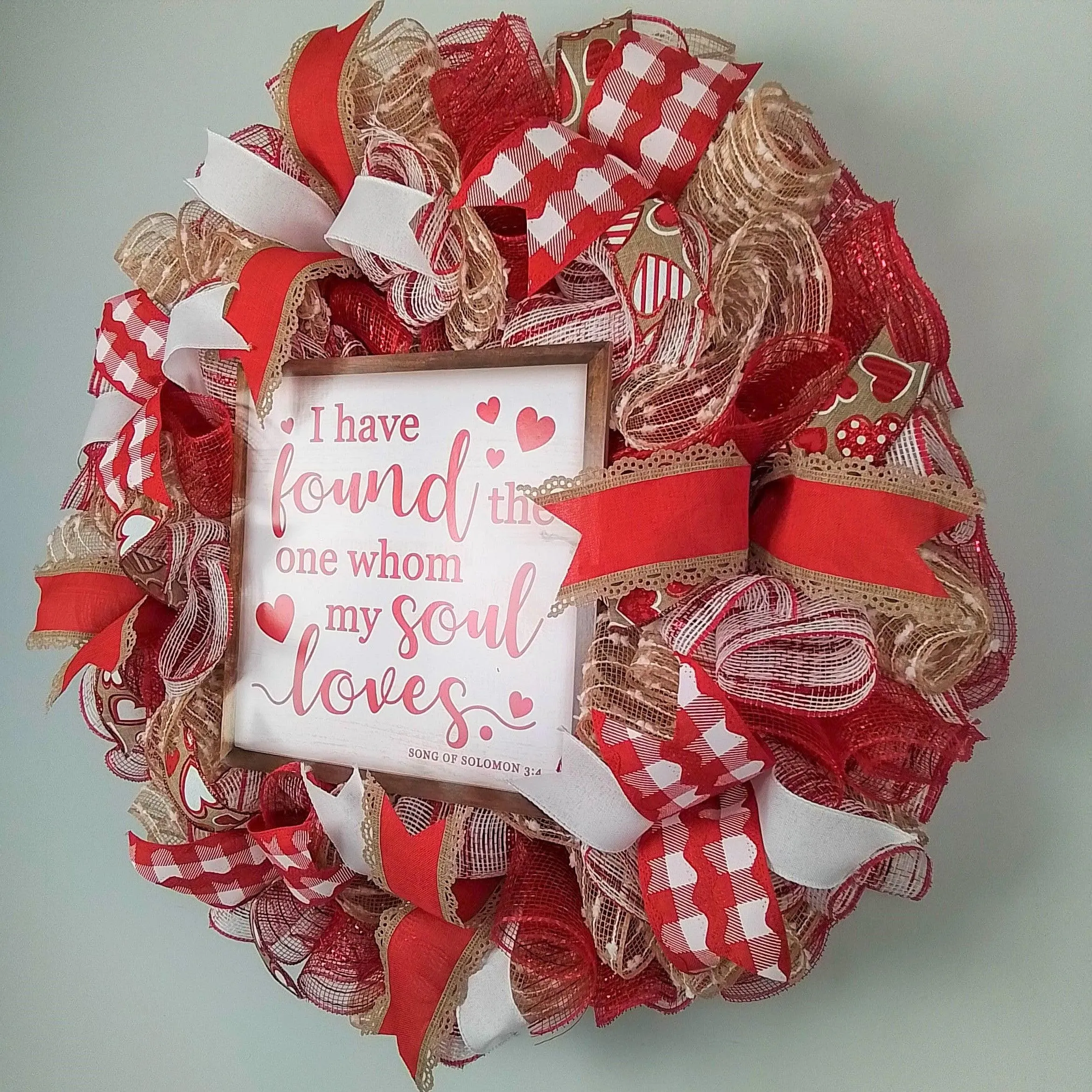 I Have Found the One Whom My Soul Loves Valentines Wreath - Valentine's Day Decor - Red White Jute Door Decorations