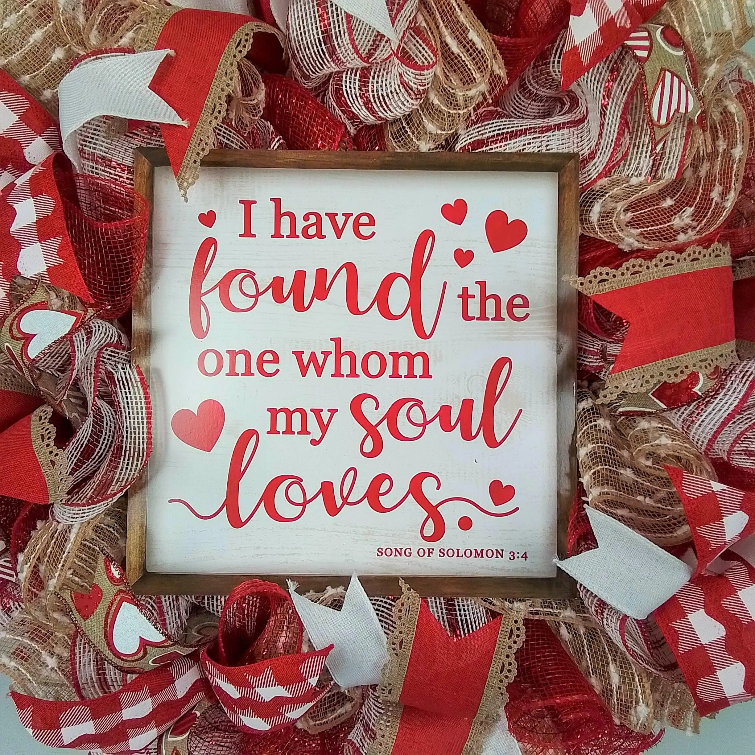 I Have Found the One Whom My Soul Loves Valentines Wreath - Valentine's Day Decor - Red White Jute Door Decorations