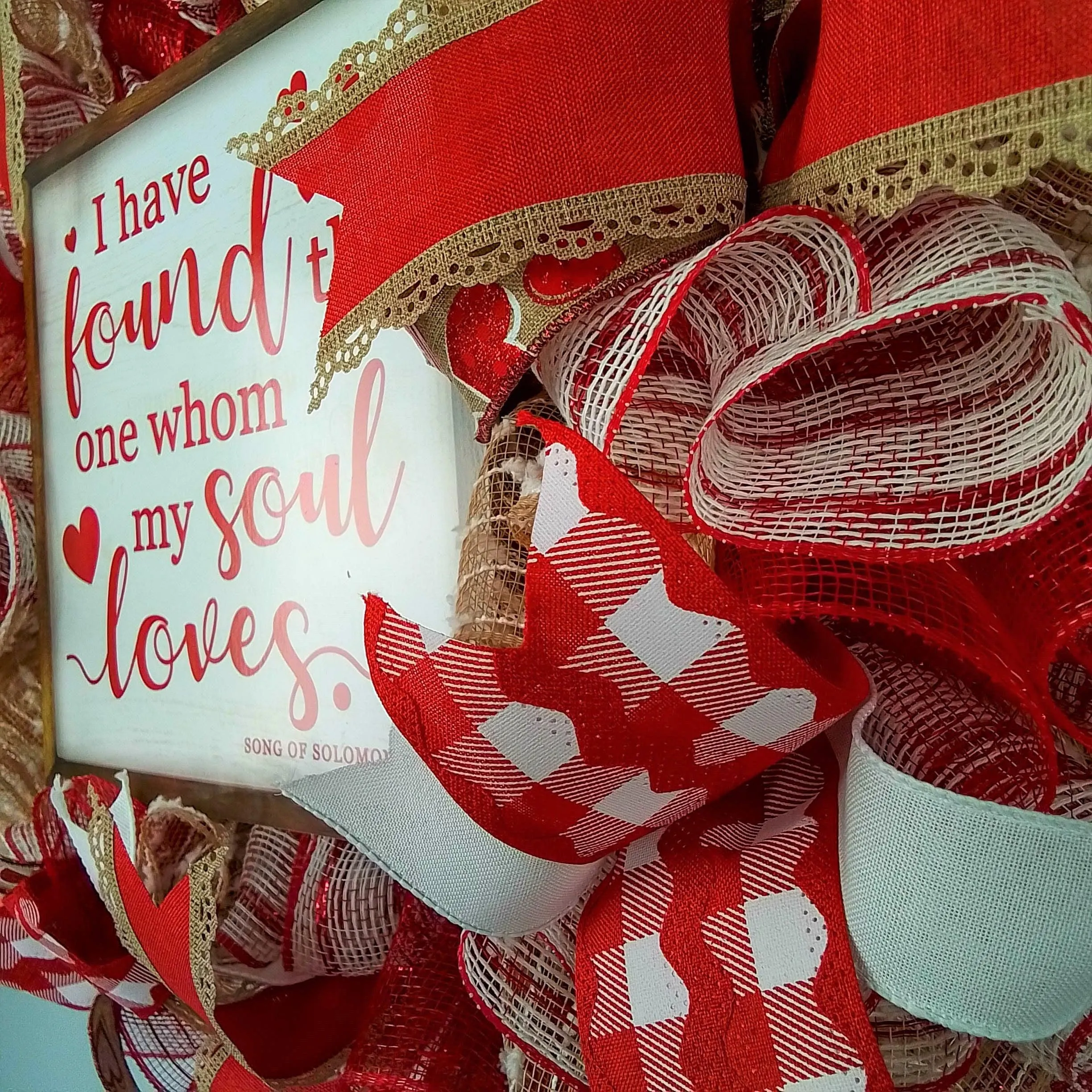 I Have Found the One Whom My Soul Loves Valentines Wreath - Valentine's Day Decor - Red White Jute Door Decorations